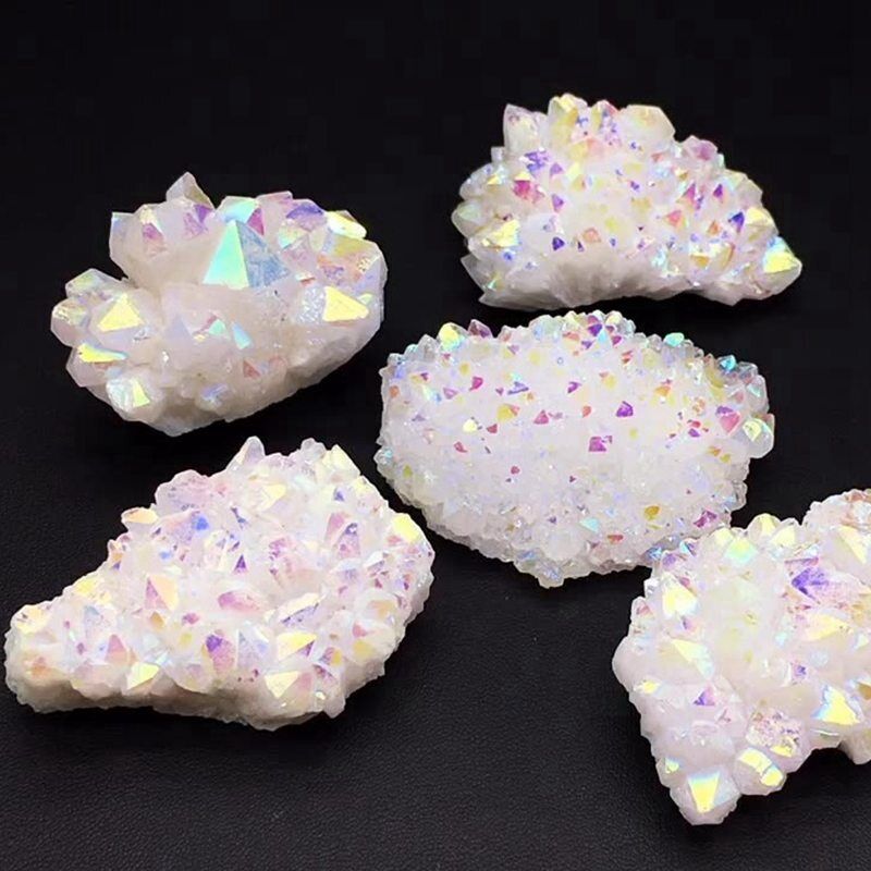 60-80g Natural Quartz Plating Colorful Crystal Stone Cluster Reiki Healing Decor