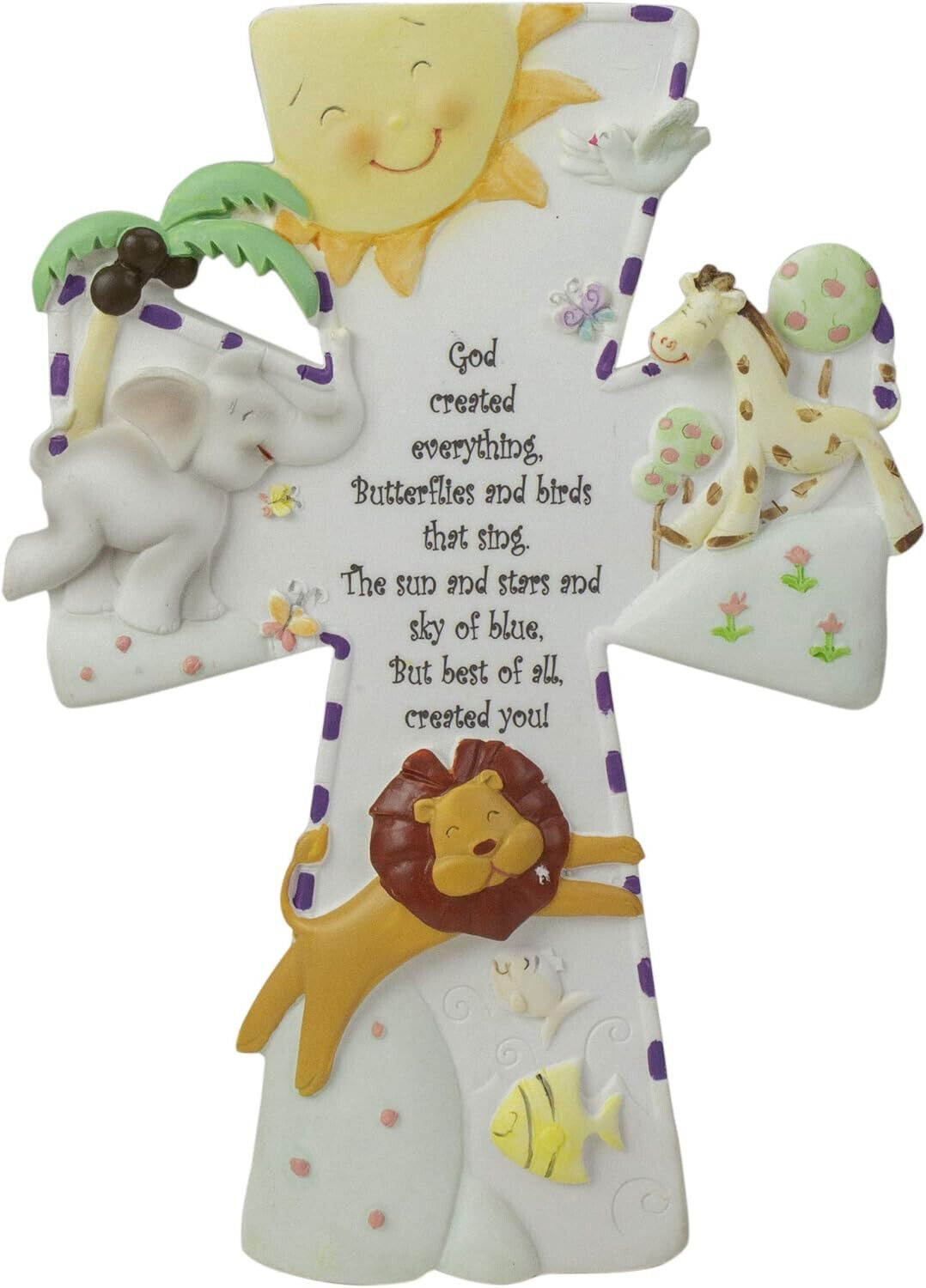 God Created Everything, 7 inch Resin Stone, Decorative Hanging Wall Cross