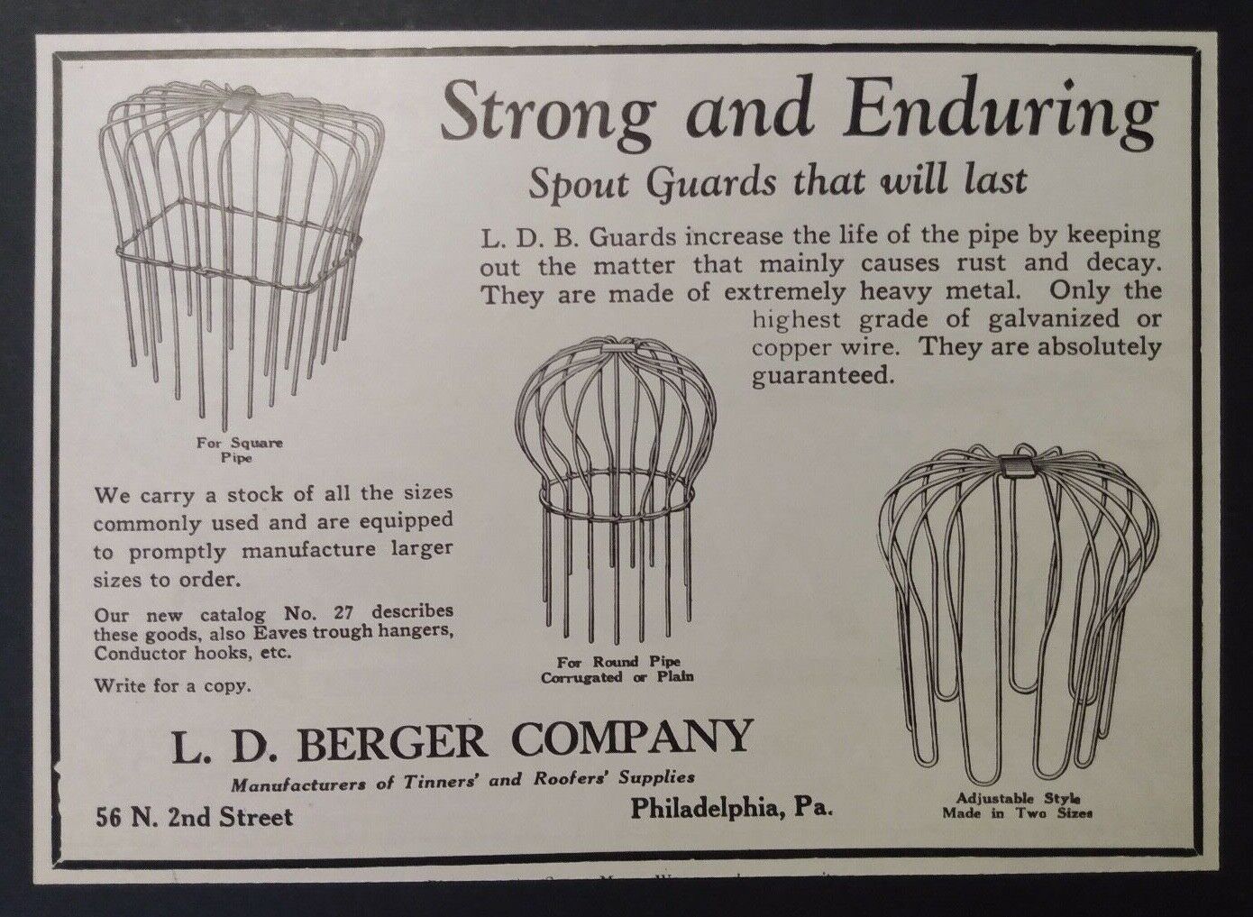 1927 L. D. Berger Company Advertisement Philadelphia, PA