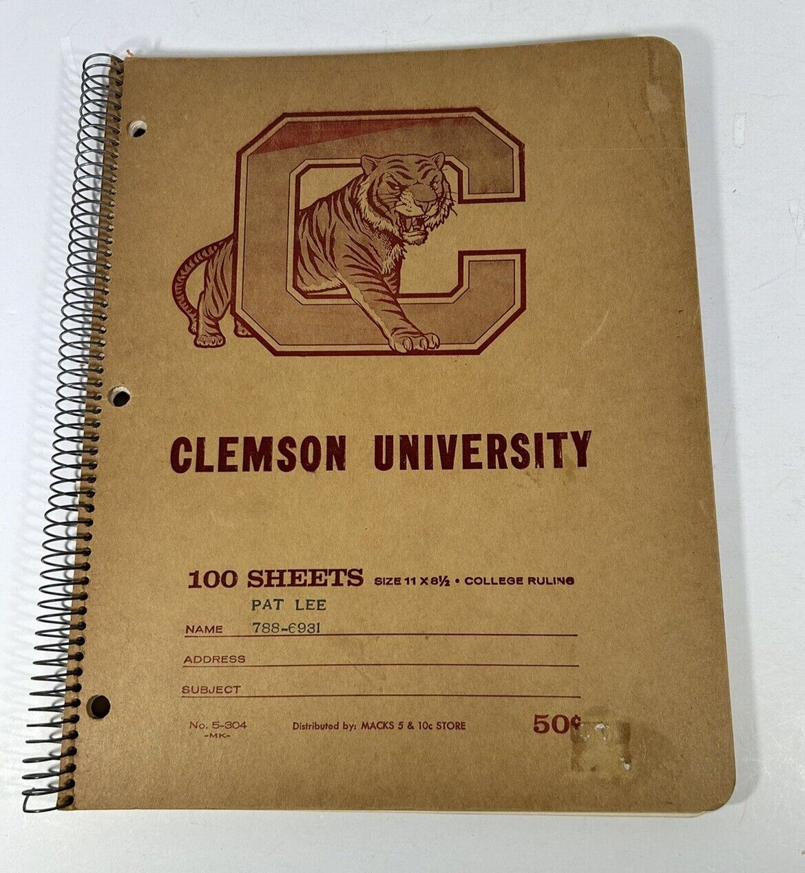 Vintage CLEMSON University Spiral Notebook College Ruling