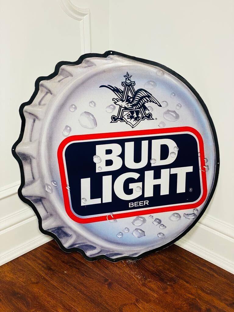 Vintage 1990 Bud Light Metal / Aluminum Beer Cap Beer Sign Rare