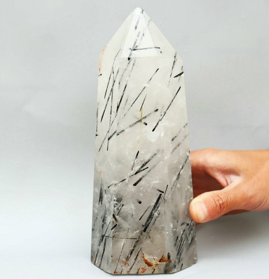 4.37lb Natural Clear Black Tourmaline Quartz Crystal Obelisk Wand Point Healing