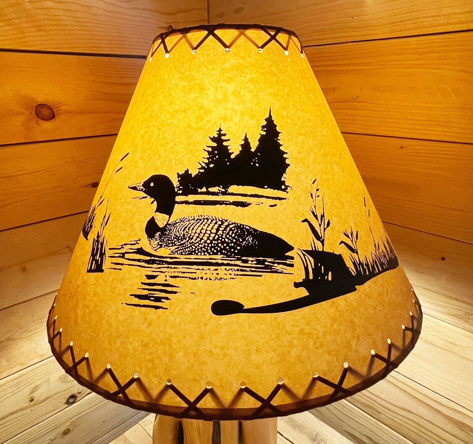 Rustic Oiled Kraft Lamp Shade with Loon on Lake Design - 18\