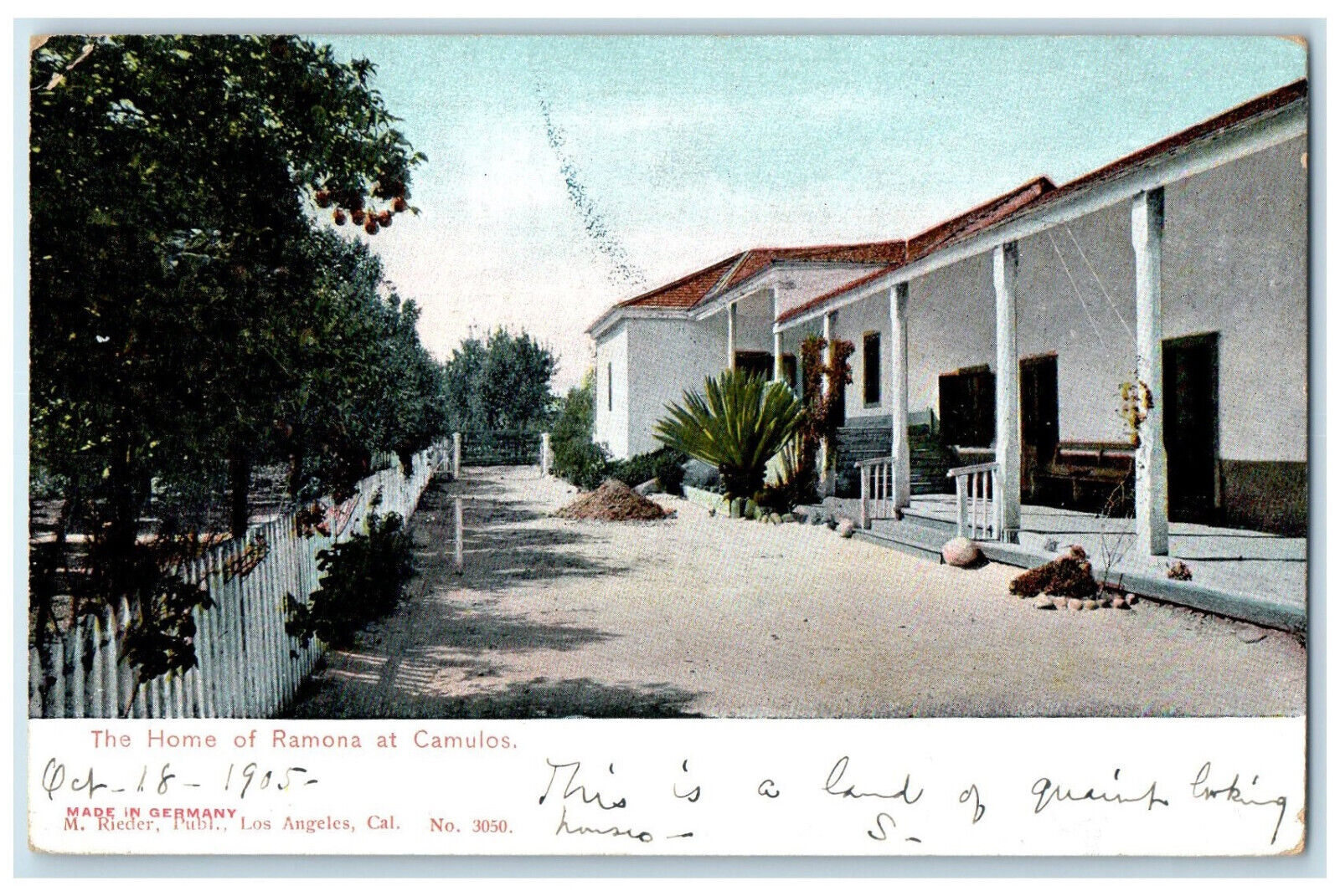 1905 The Home of Ramona at Camulos Piru California CA Antique Posted Postcard