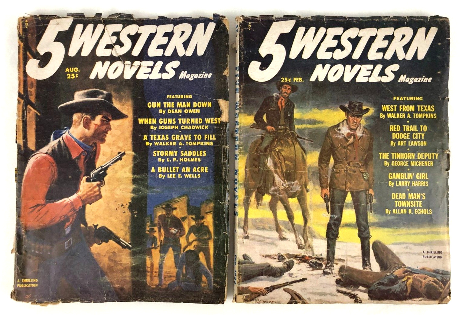 5 Western Novels Mag, Lot of 2, Aug 1952 & Feb 1953, Pulp Fiction, Acceptable