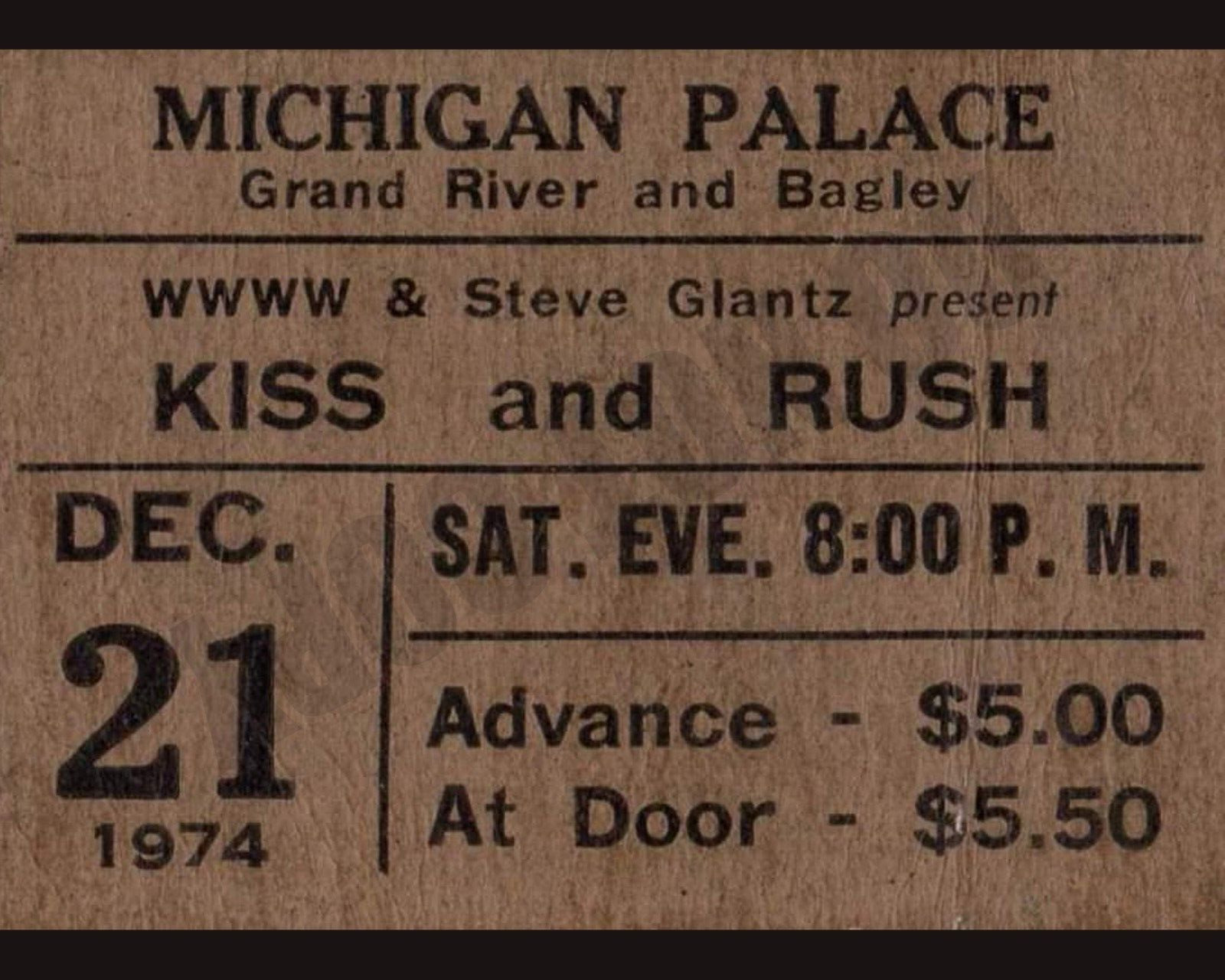 1974 KISS RUSH Tour Detroit Michigan Palace Concert Ticket Stub 8x10 Photo