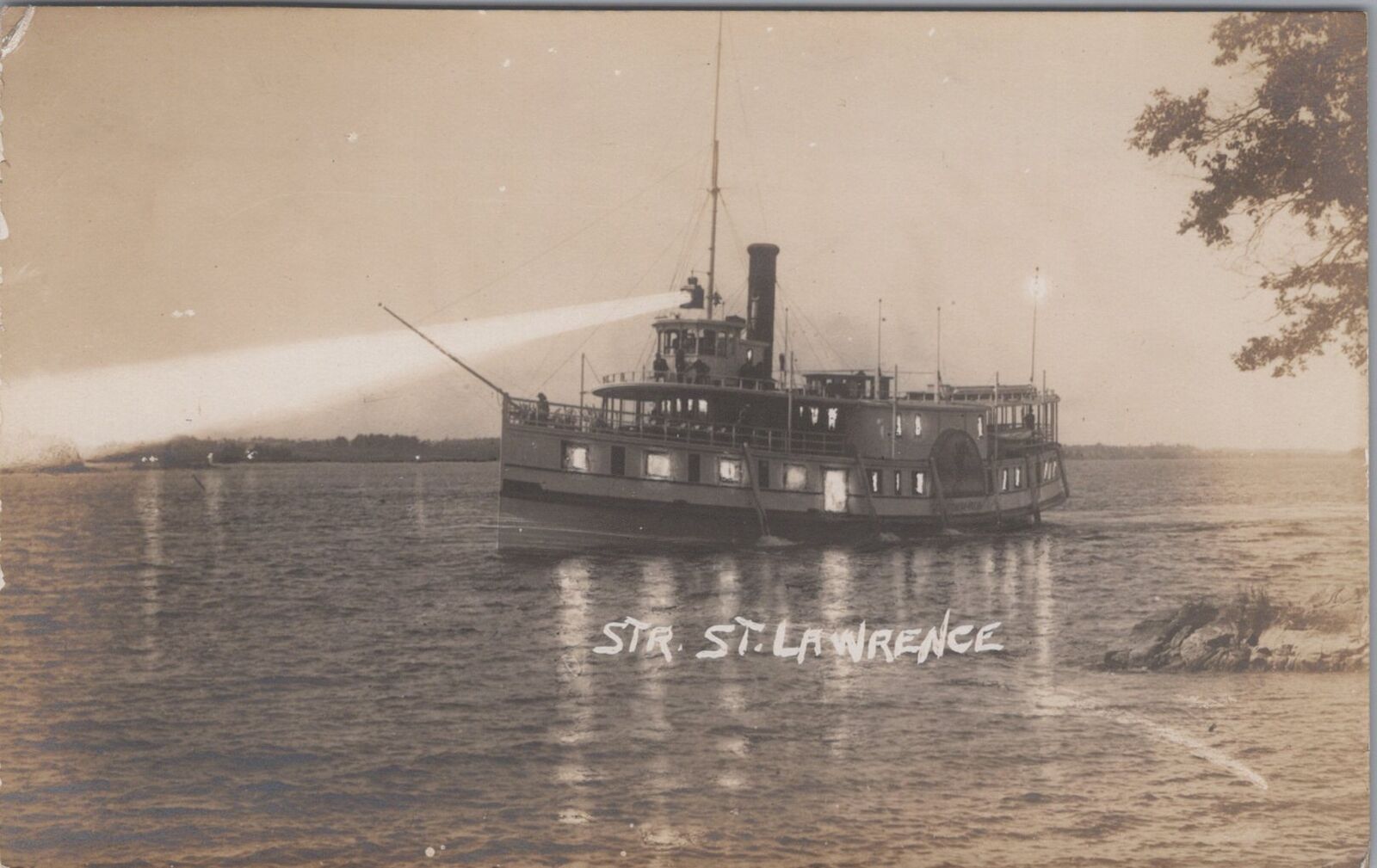 The St.Lawrence Steamer, Night View, RPPC Photo Postcard, c1910s