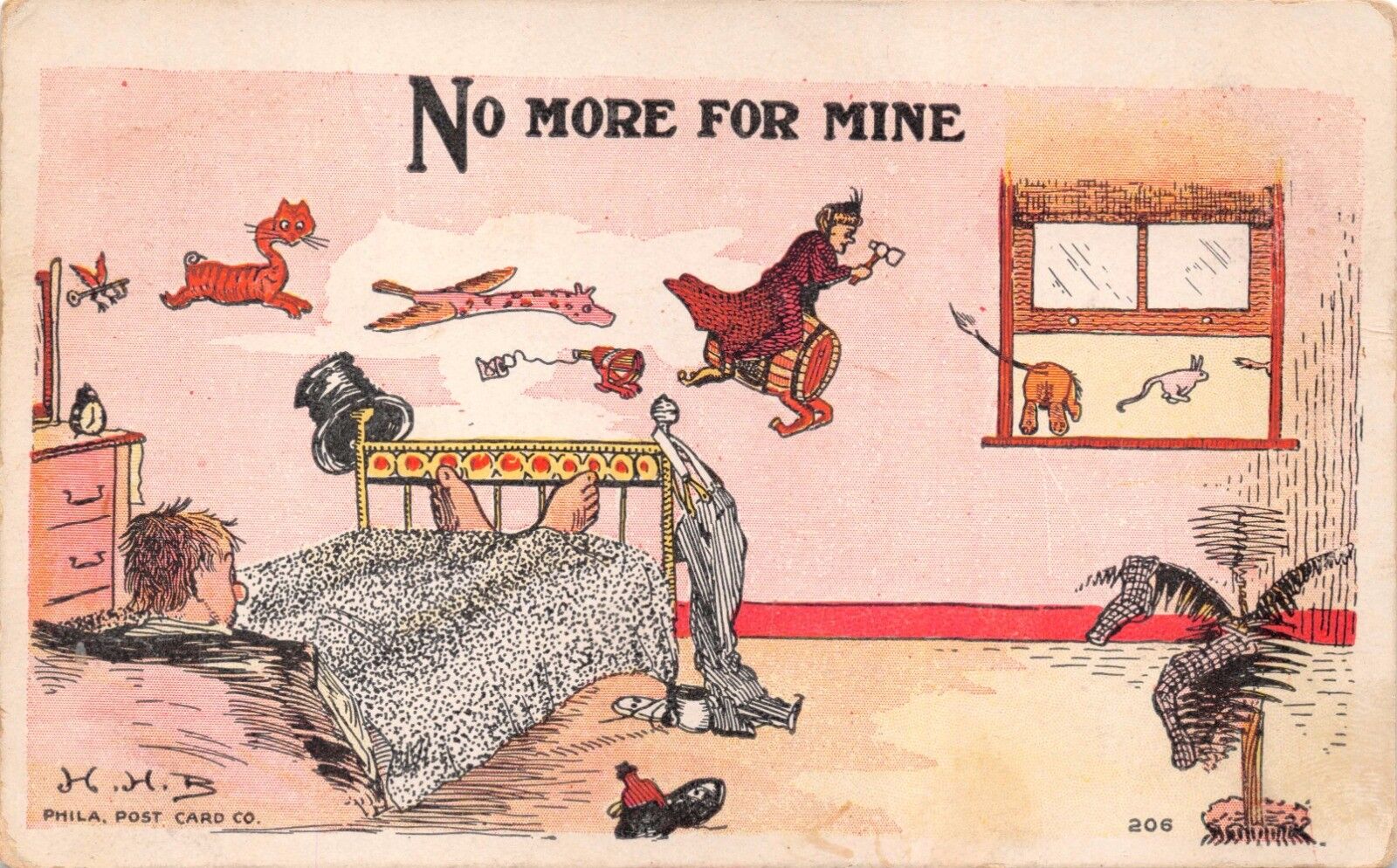 NO MORE FOR MINE~MAN SEEING STRANGE FLYING OBJECTS~ALCOHOL CONSUMPTION POSTCARD