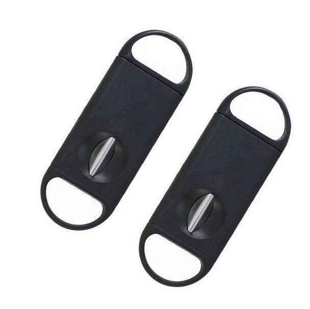 2 Pack V Cut Cigar Cutter Premium Quality Stainless Steel Guillotine Black NEW