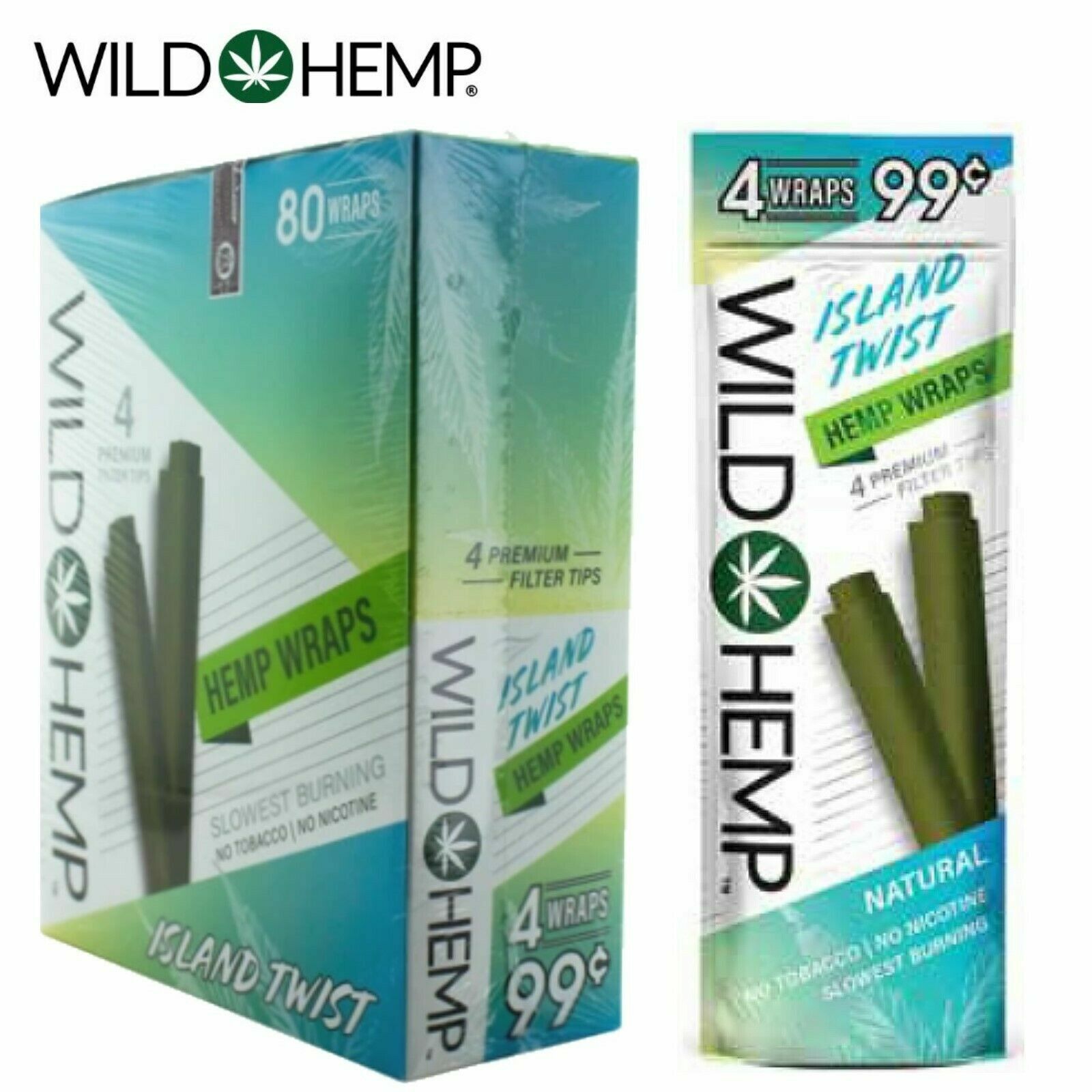 Wild H. Organic Wrap Rolling Paper Island Twist Full Box 20 Pouches / 4 per Pack
