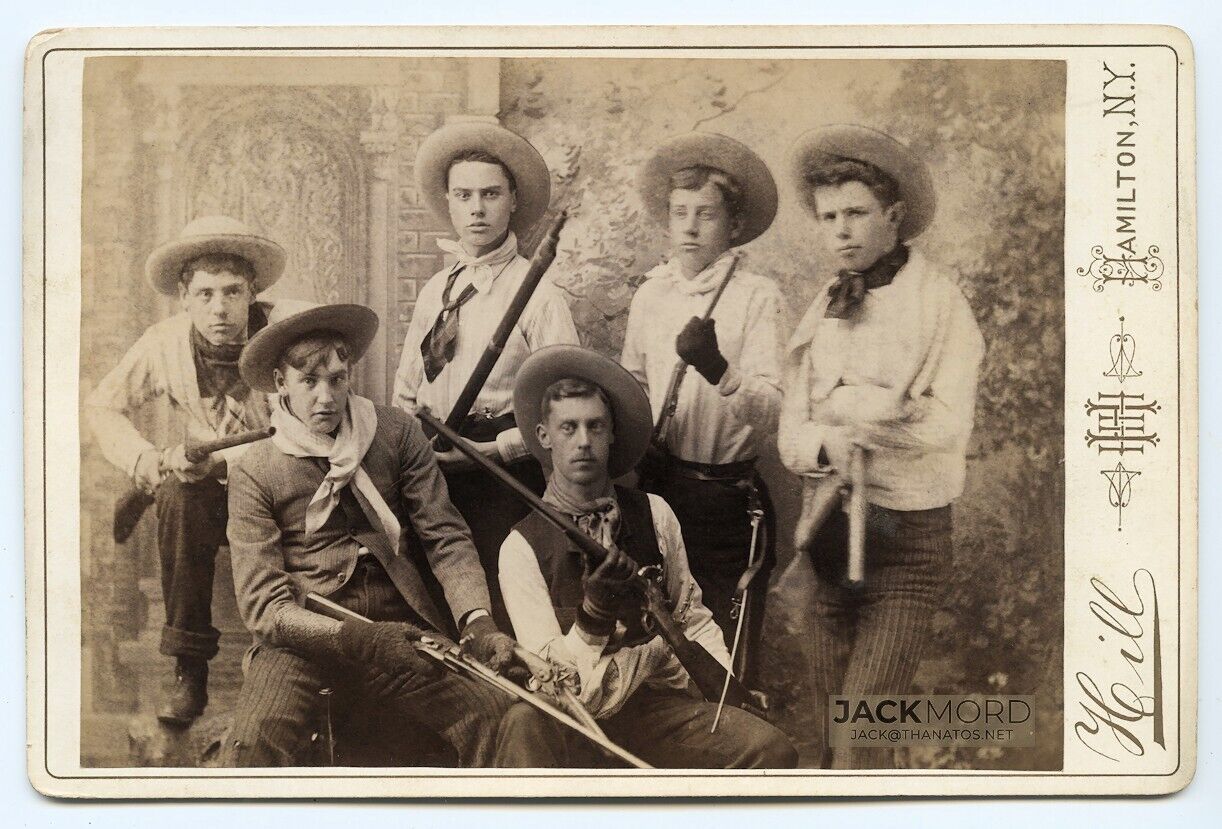 Antique 1800s Photo ID\'d Men Western Cowboy Hats / Hunting Attire Holding Guns