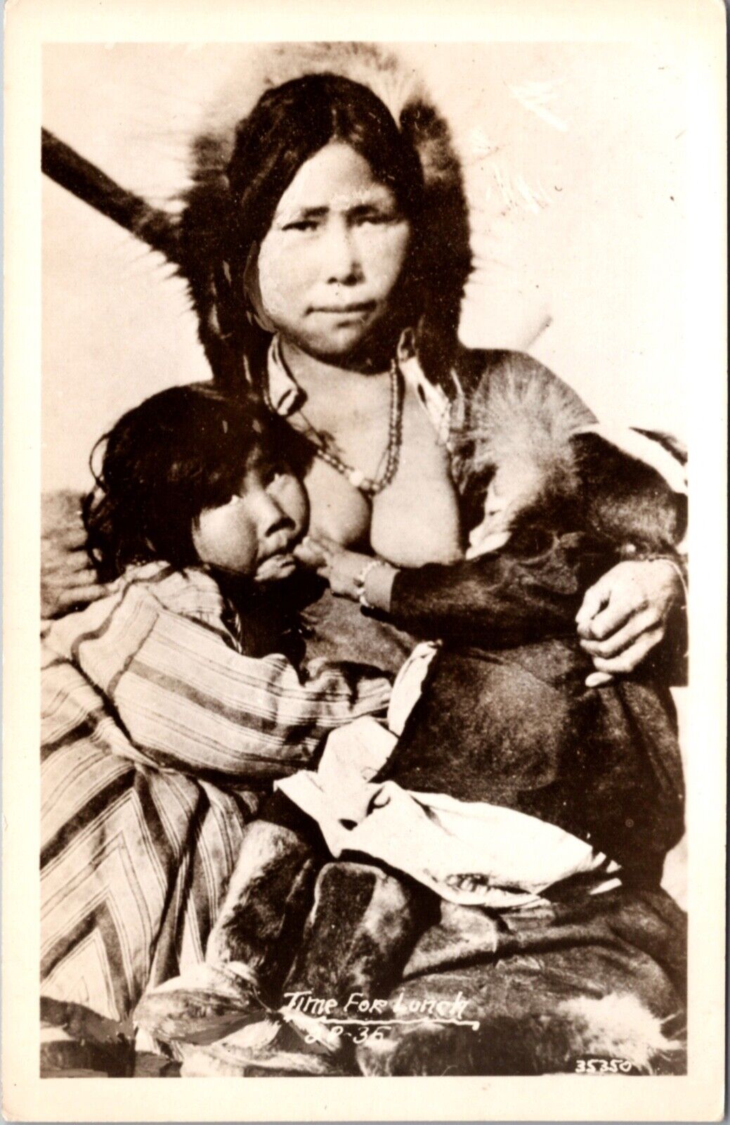 Real Photo Postcard Alaskan Eskimo Woman Breastfeeding Two Children