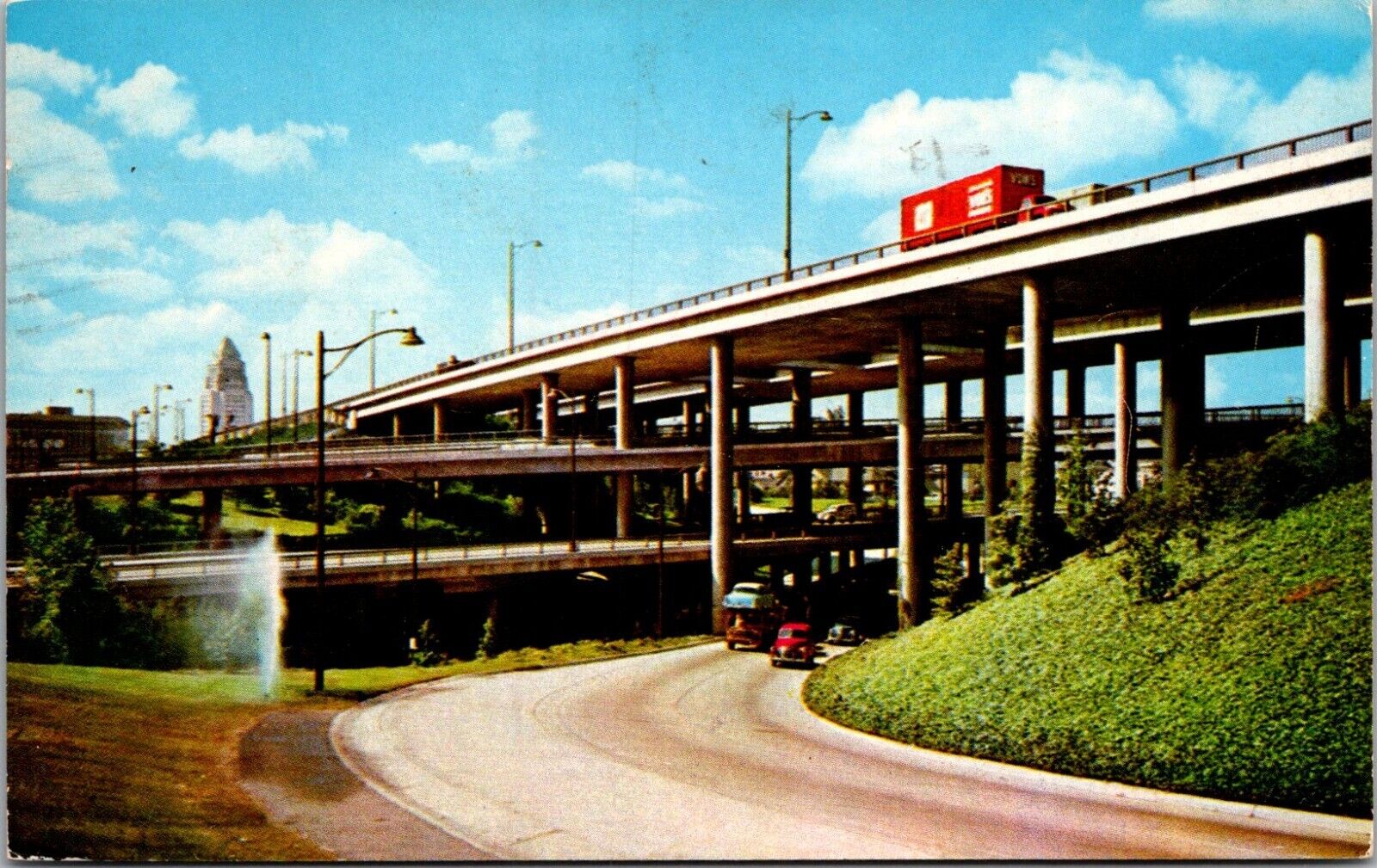 Postcard 1958 Network of Freeways Near Civic Center Los Angeles, CA California
