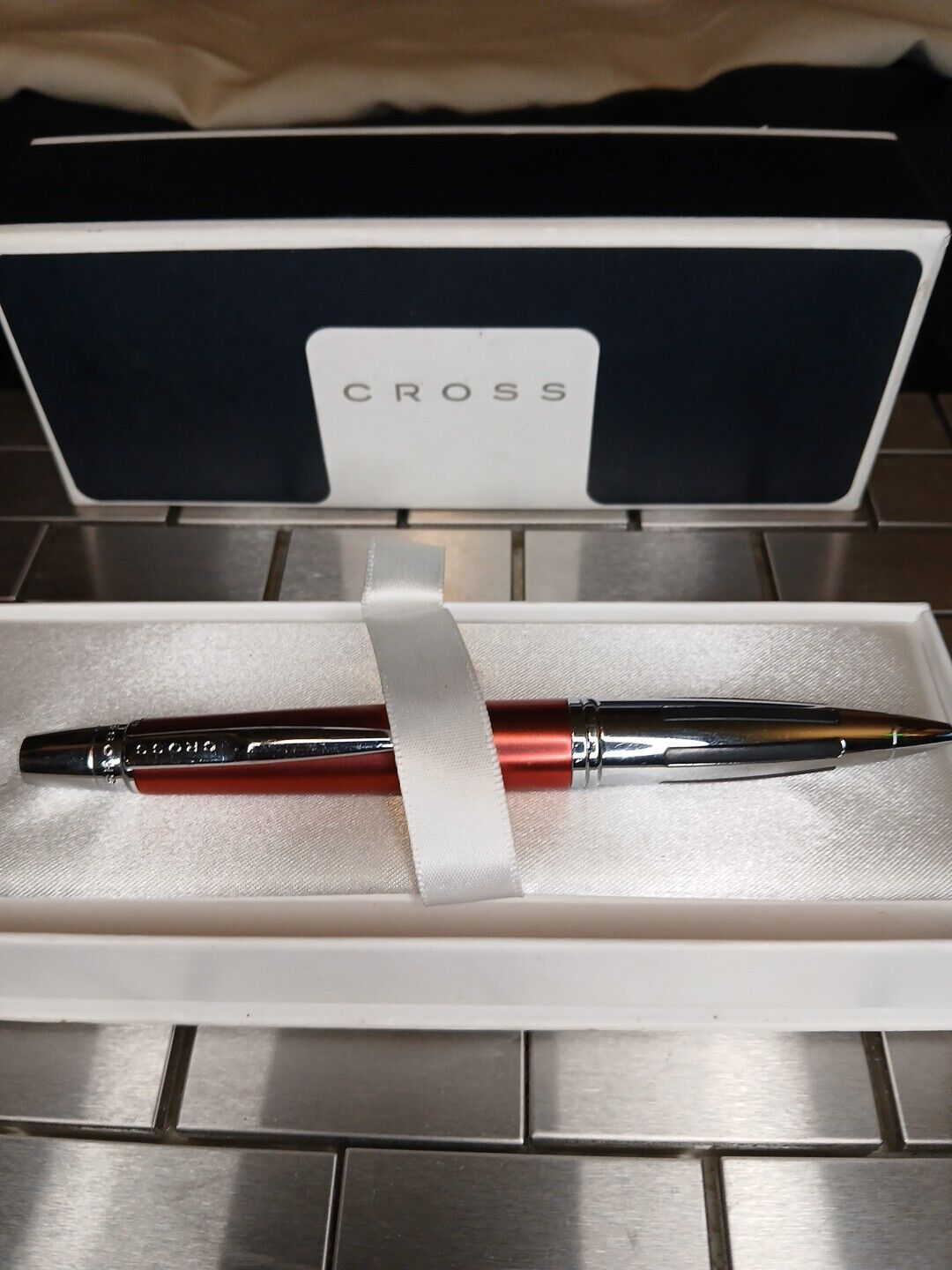 CROSS Contour Red Ballpoint Pen w/case Chrome  -Black Ink. - Used Pro Elegance 