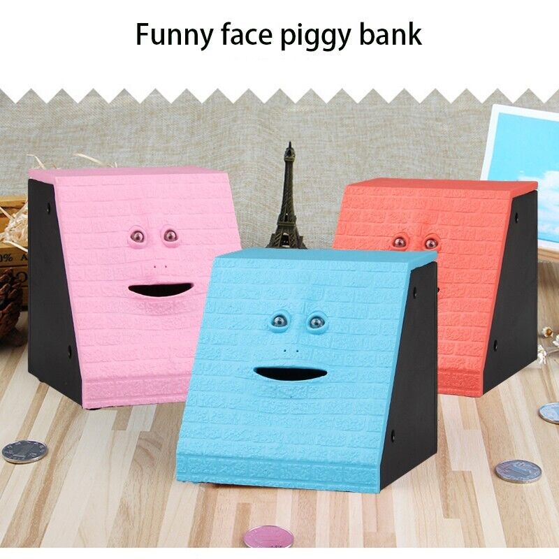 Intelligent Human Face Bank Eating Coin Piggy Bank Funny Toy Creative Gift Red