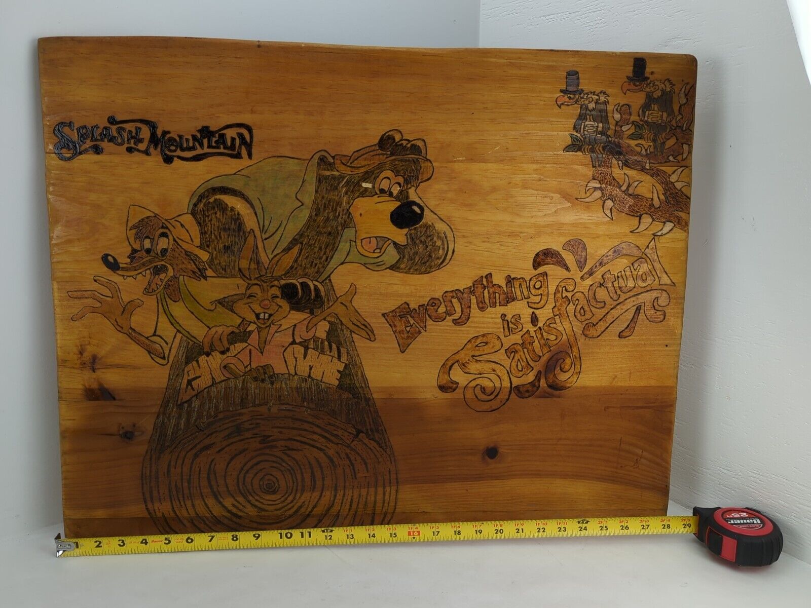28.5 x 22.5 inch Disney Splash Mountain Handmade Wood Burning Wall Art Vintage