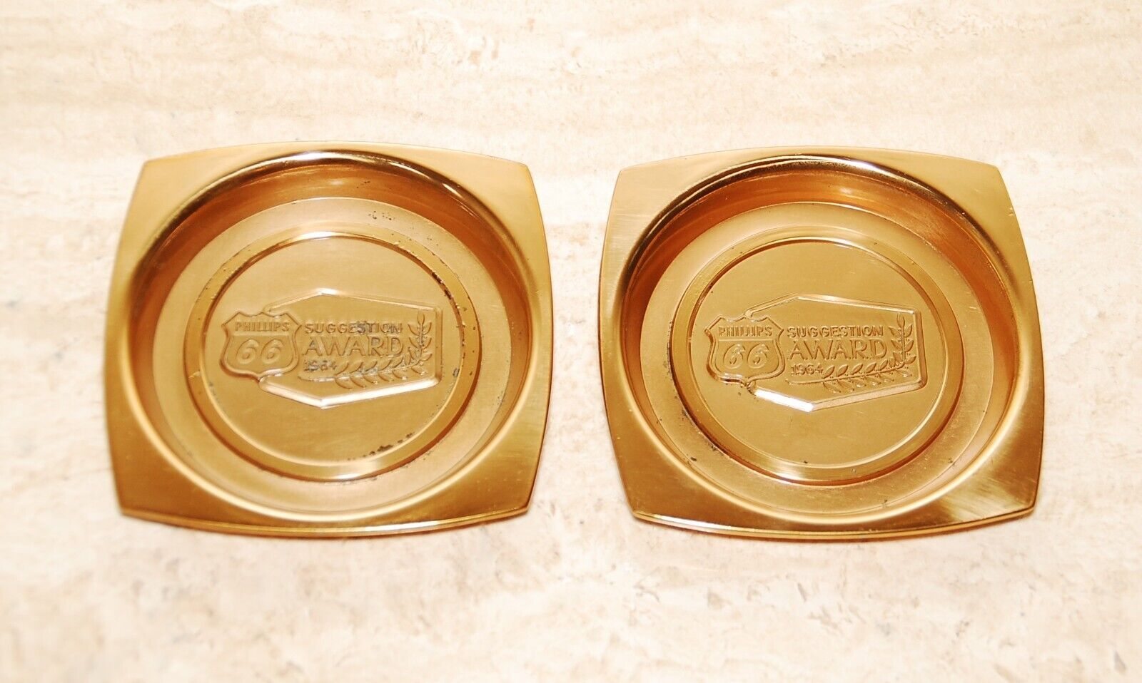 2 Vintage Phillips 66 Gas & Oil Suggestion Award 1964 Metal Ashtray