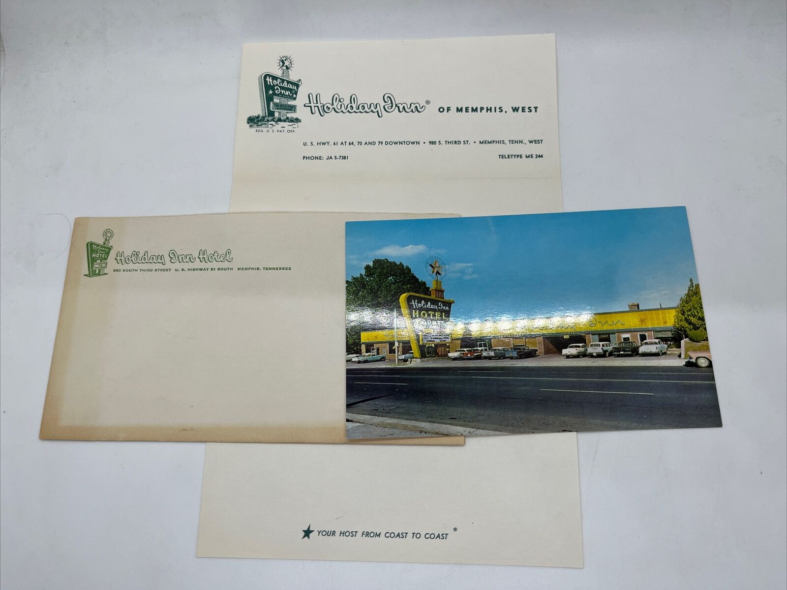 Holiday Inn Memphis TN Vintage Photochrome Postcard Letterhead Envelope Set