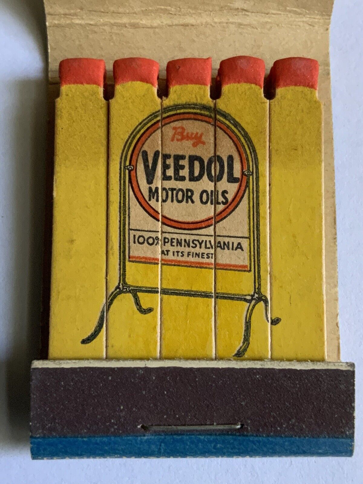 Vintage feature matchbook Veedol Motor oils Pennsylvania