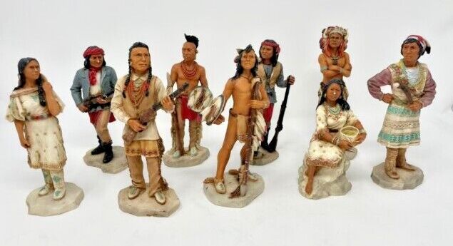 Vintage Castagna Native Figurines US History Lot 9 Made In Italy 1989-1995 Flaws