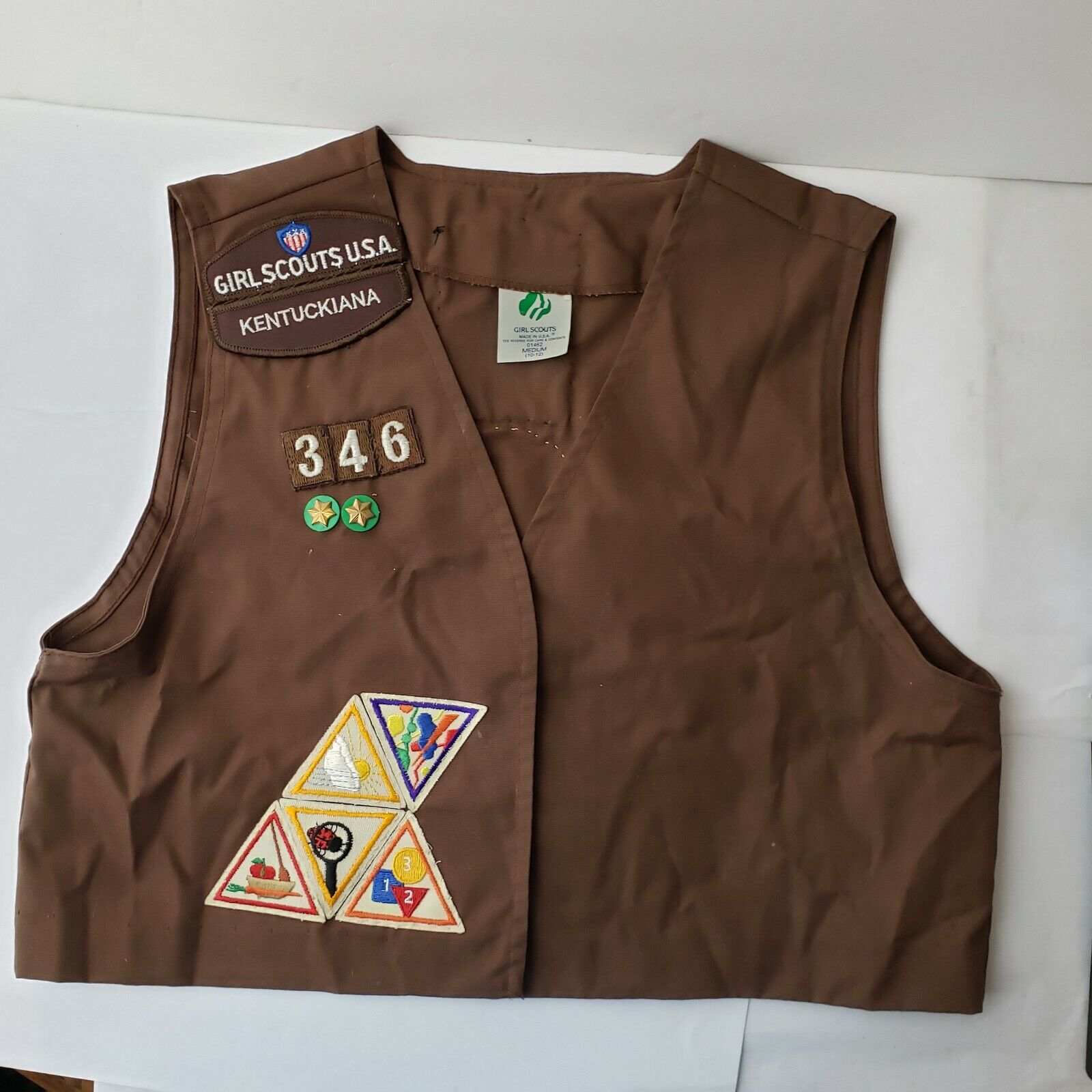 Vintage Girl Scout Brownie Vest Kentuckiana 93\'-95\' Badges Patches Sz Med 10-12