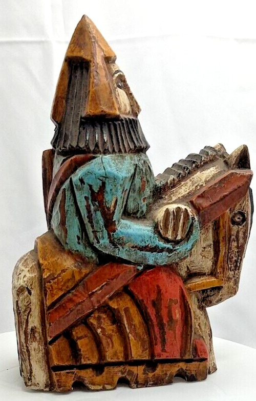 VTG SPANISH CARVED WOOD BEAUTIFUL BIG MEDIEVAL KNIGHT HAND PAINTED c1920 g.