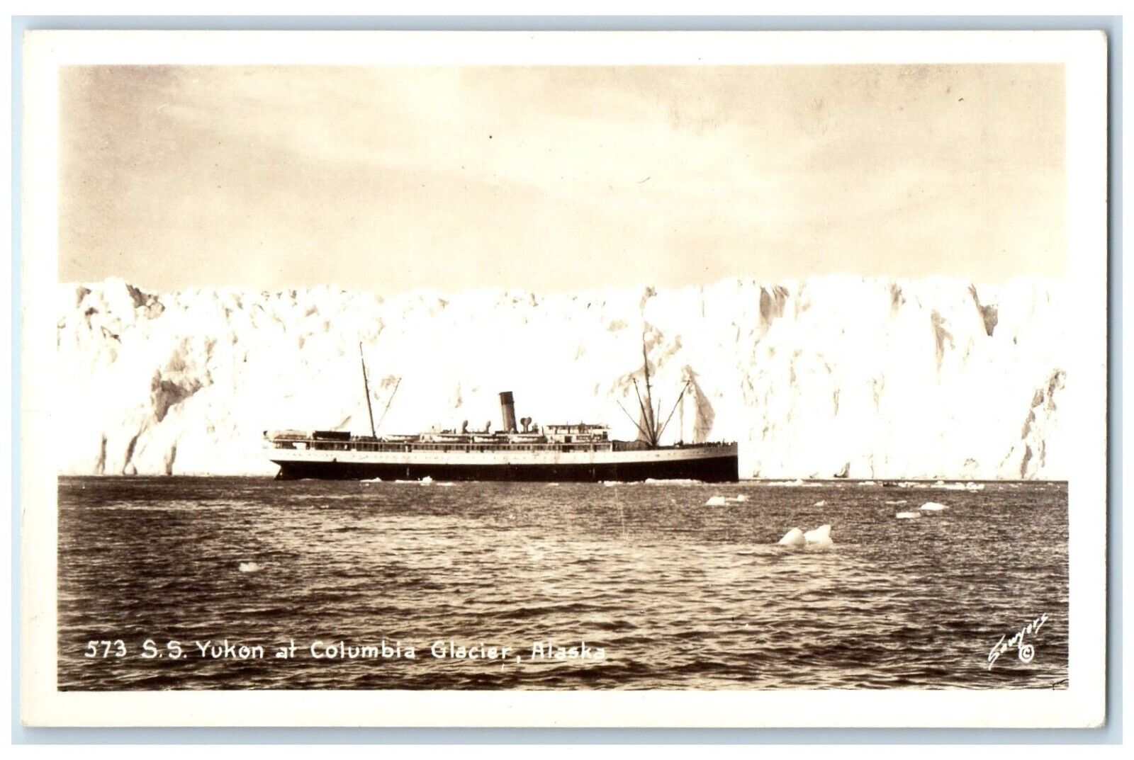 c1940\'s SS Yukon At Columbia Glacier Alaska AK Sawyers RPPC Photo Postcard