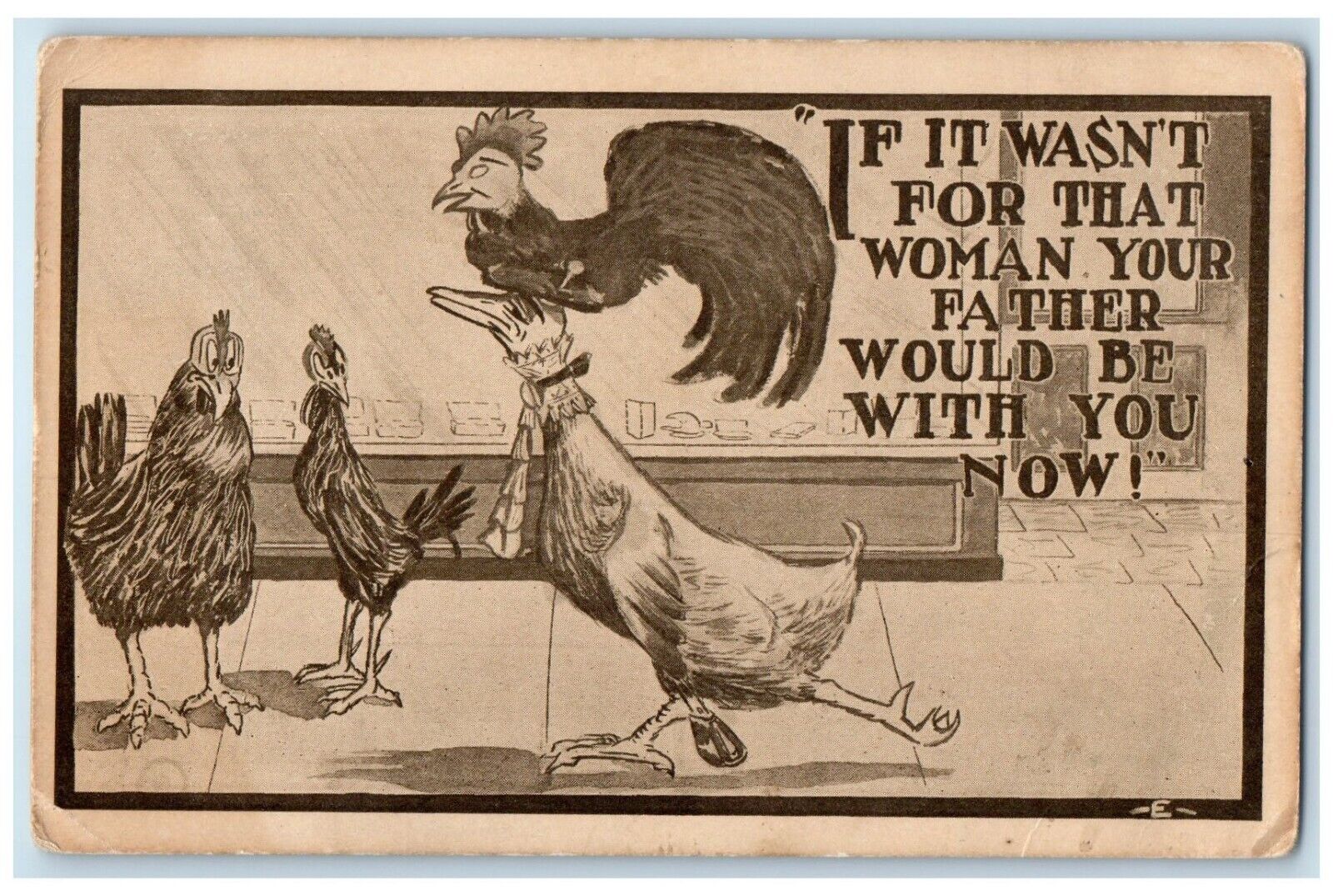 1910 Rooster Chicken Hen Cheating Husband Kearney Nebraska NE Antique Postcard