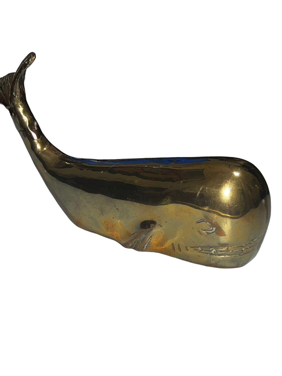 Vintage Moby Dick Brass Sperm Whale Paperweight Figurine Patina 7\