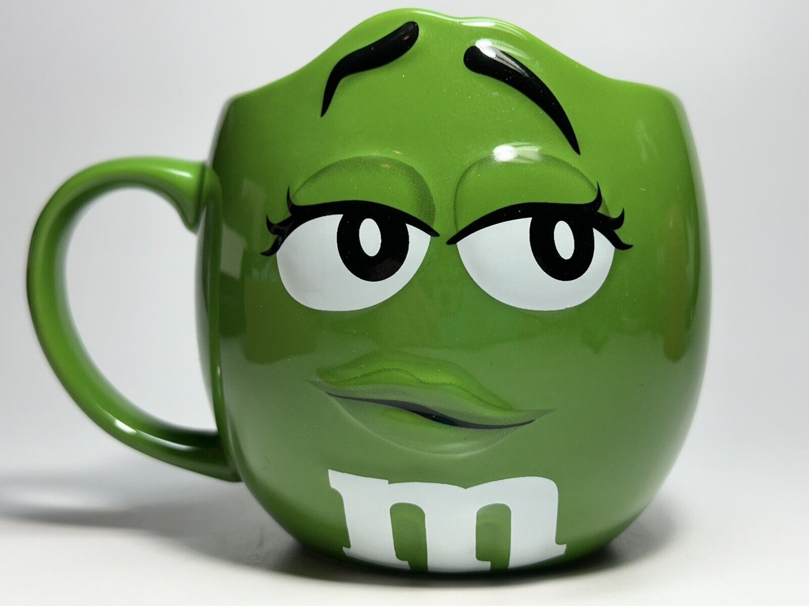 M &M\'s World Mug Green M & M’s Chocolate Candy 3D Face Ceramic Coffee Cup ~ NWOT