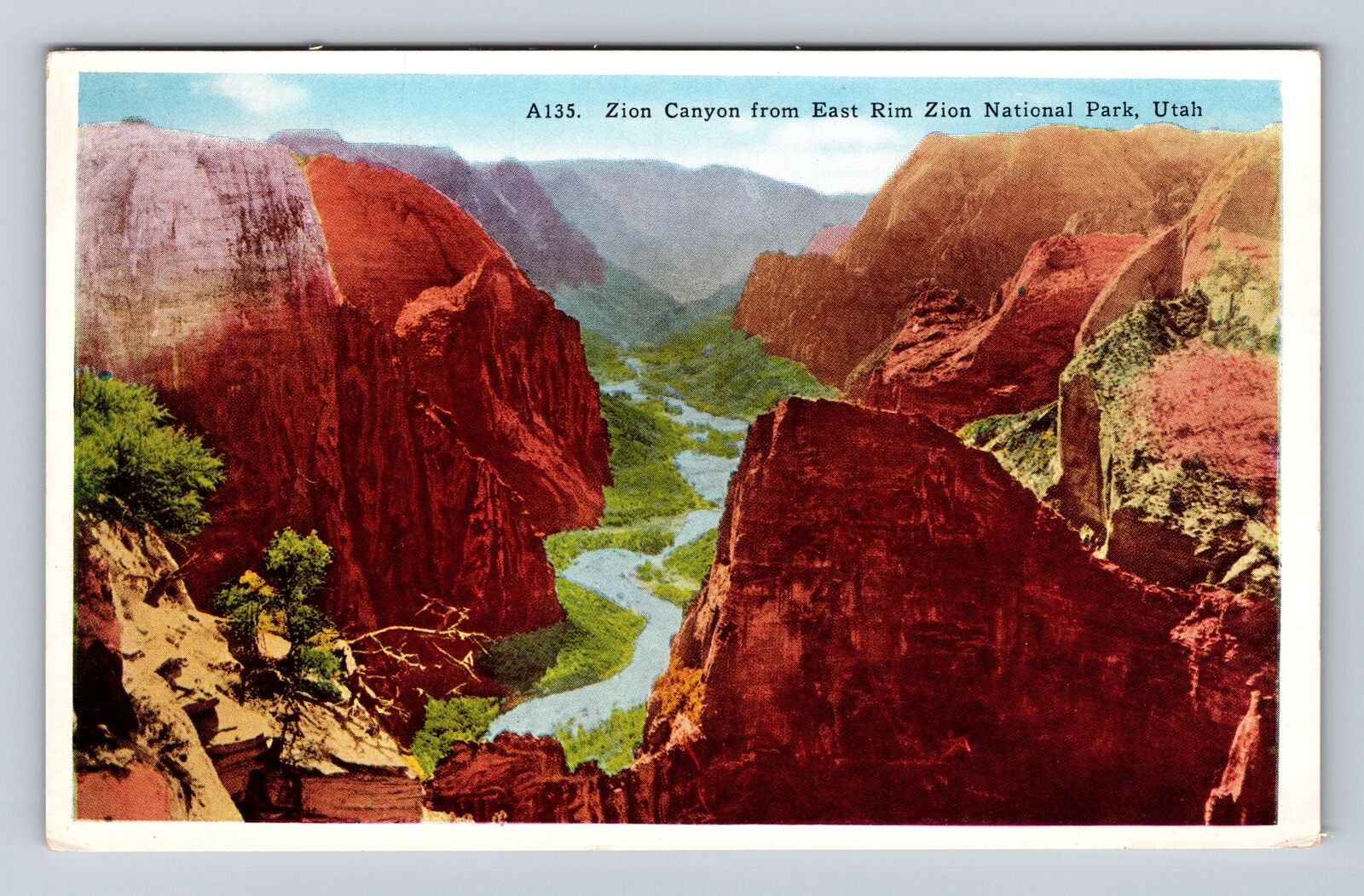 Zion National Park, Zion Canyon From East Rim, Antique, Vintage Postcard