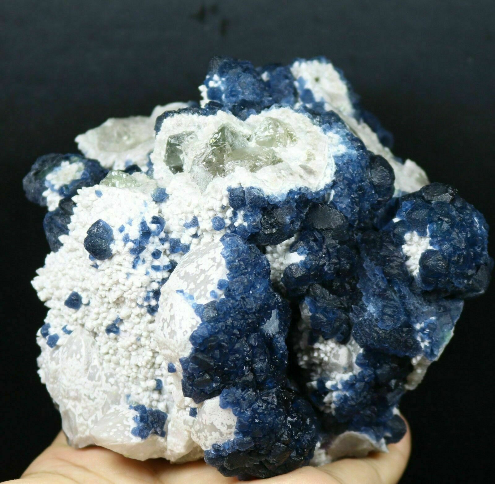 Natural Fluorite Amazing Blue Fluorite on white Quartz Crystal mineral specimen