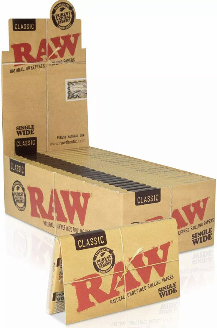 Raw Classic Single Wide Rolling Papers Full Box of 25 Packs 100% Authentic