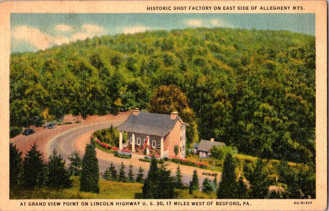 C.1939 Vintage Postcard Bedford Pennsylvania Historic Shot Factory Allegheny Mou