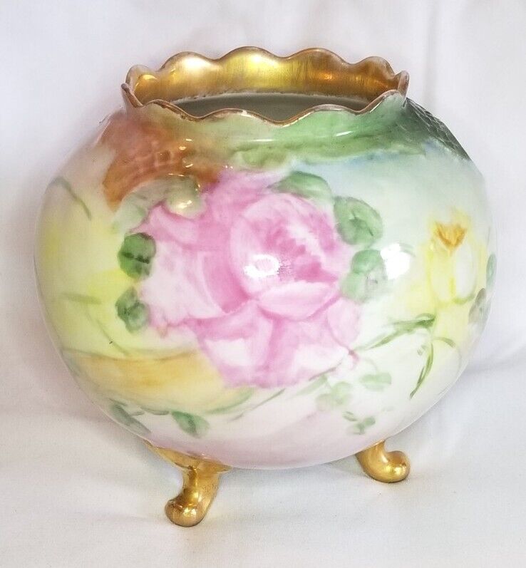Vintage Vienna Austria Porcelain Handpainted Small Footed Vase
