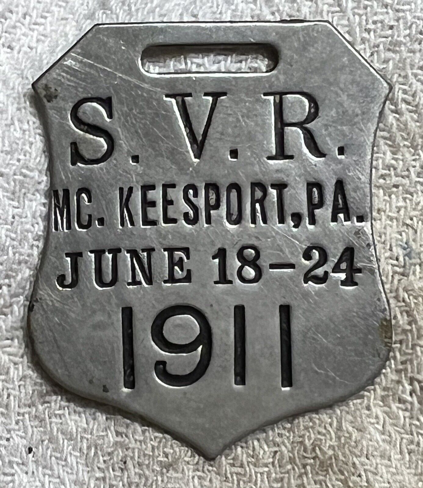 Vintage 1911 SVR Badge Fob-Sons Of Veterans Reserve-McKeesport PA-Civil War