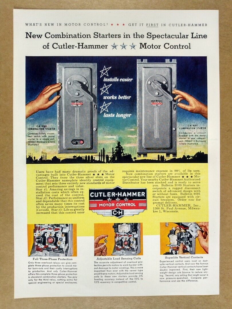 1955 Cutler-Hammer Motor Control Combination Starters vintage print Ad