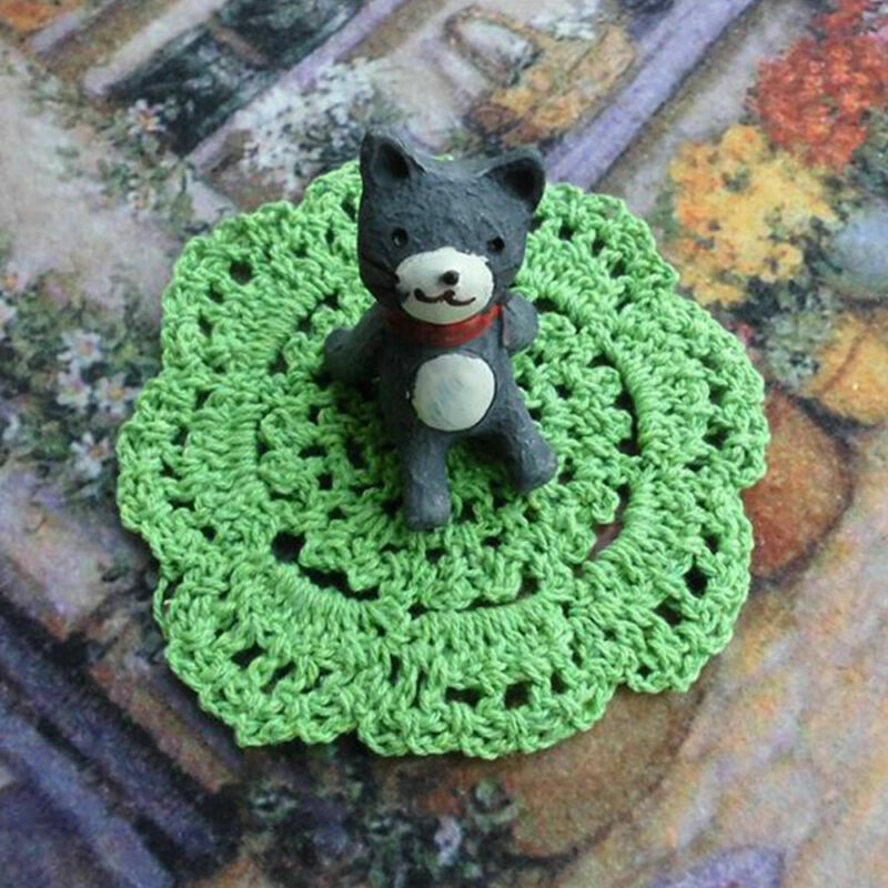 4Pcs/Lot Green Vintage Hand Crochet Lace Doilies Round Table Mats Cup Pads 10cm