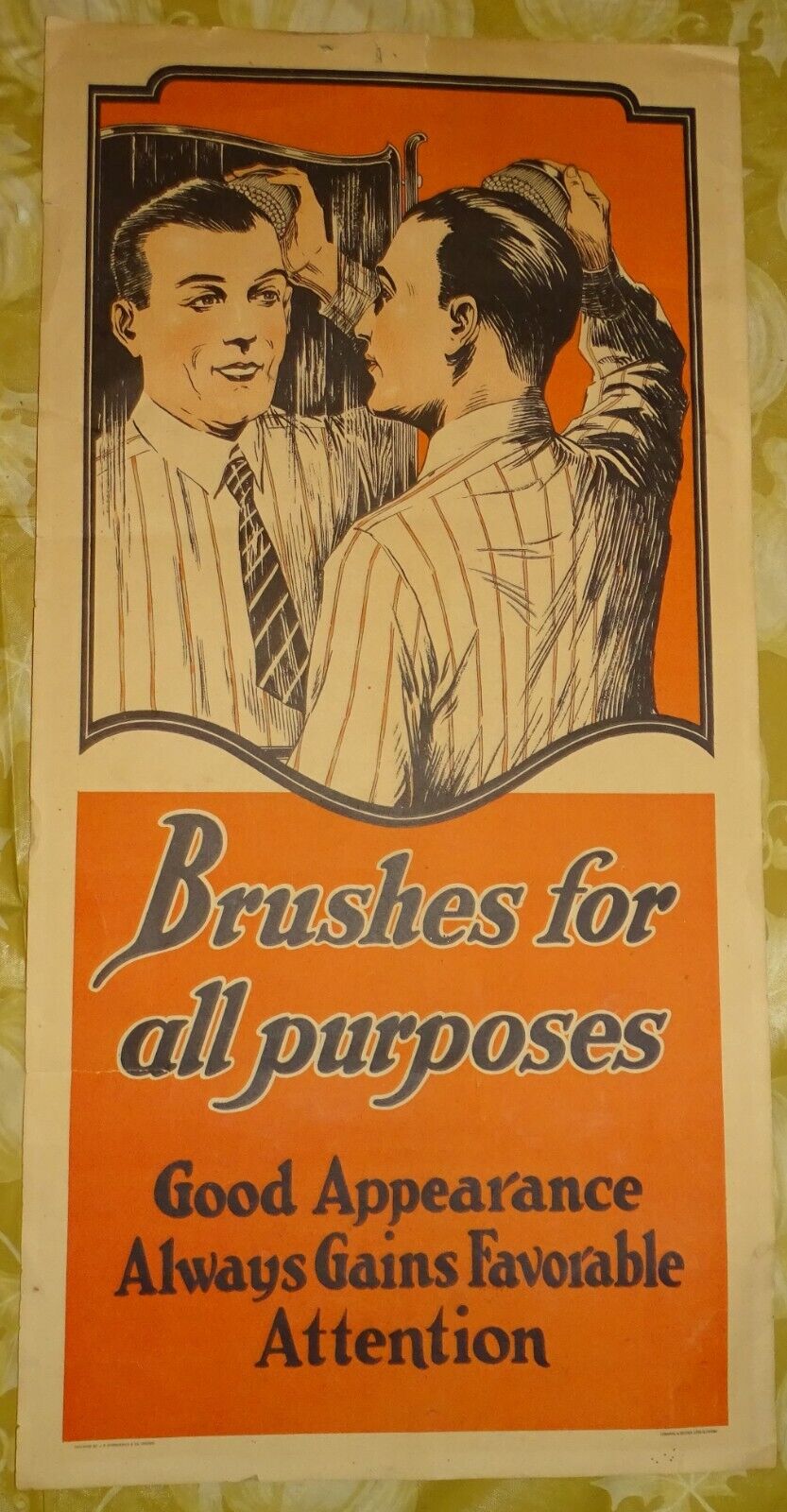 2 sided adv poster HAIR BRUSHES / RUBBER GOODS - JR Zimmerman & Co Chicago 1920s