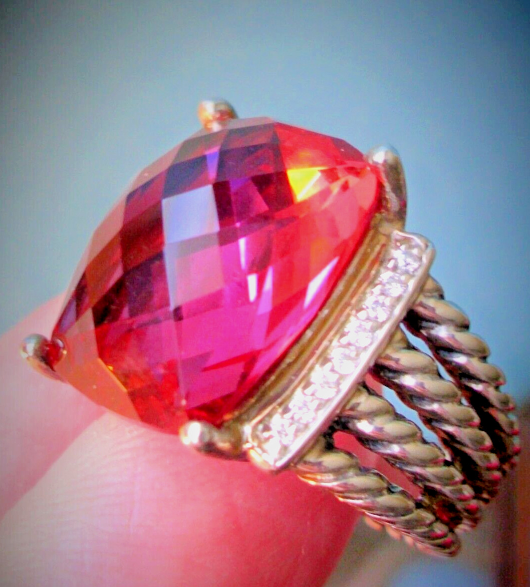 ❤❤ Stunning DAVID YURMAN Huge Pink TOURMALINE Gemstone  &  Multi 8 DIAMOND Ring