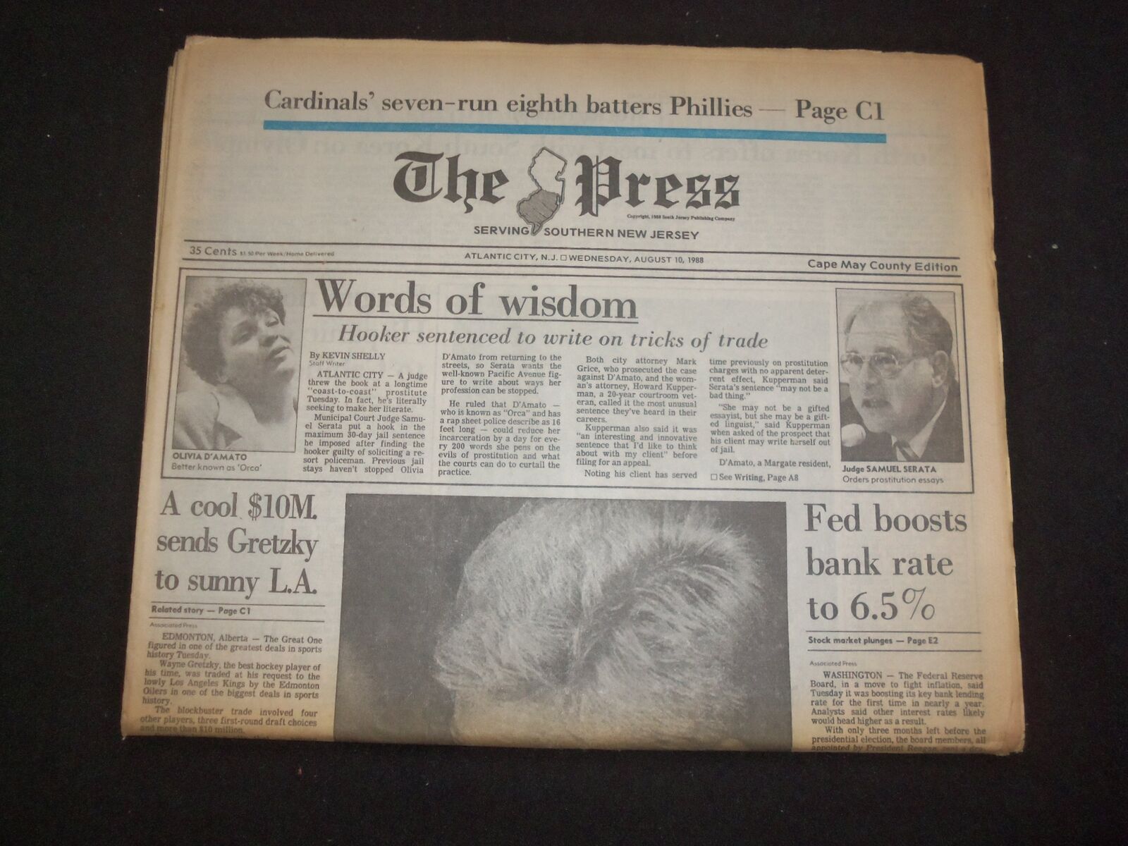 1988 AUG 10 THE PRESS NEWSPAPER-ATLANTIC CITY, NJ- FED BOOSTS RATE 6.5% -NP 8292