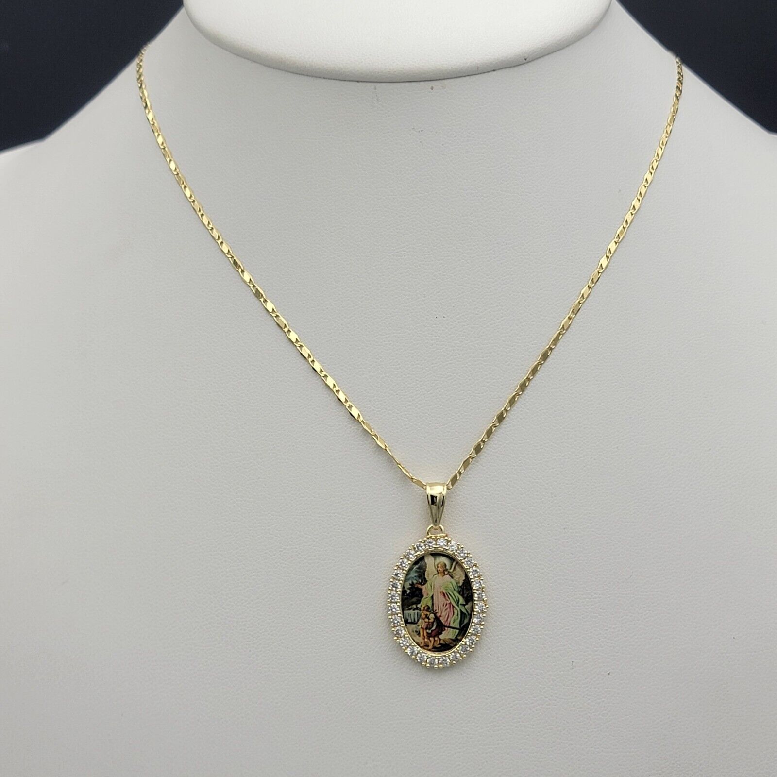 Guardian Angel with children on bridge 14K Gold Plated Necklace Pendant n Chain