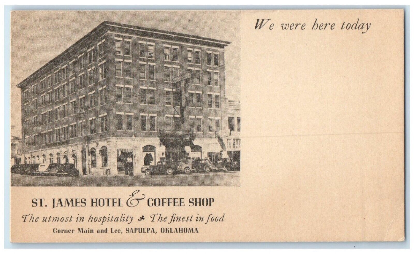 c1905 St. James Hotel & Coffee Shop Building Sapulpa Oklahoma OK Postcard