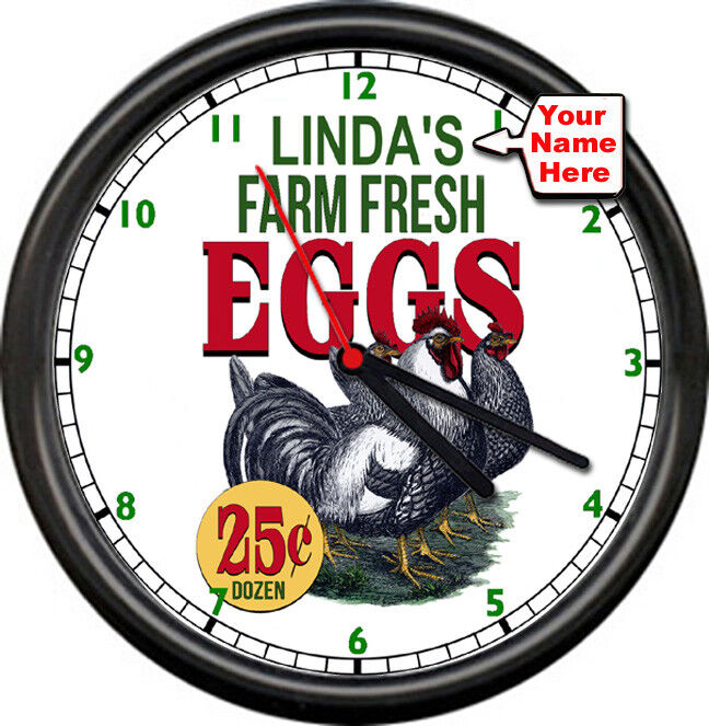 Personalized Your Name Farm Fresh Eggs Chicken Farmer Kitchen Sign Wall Clock