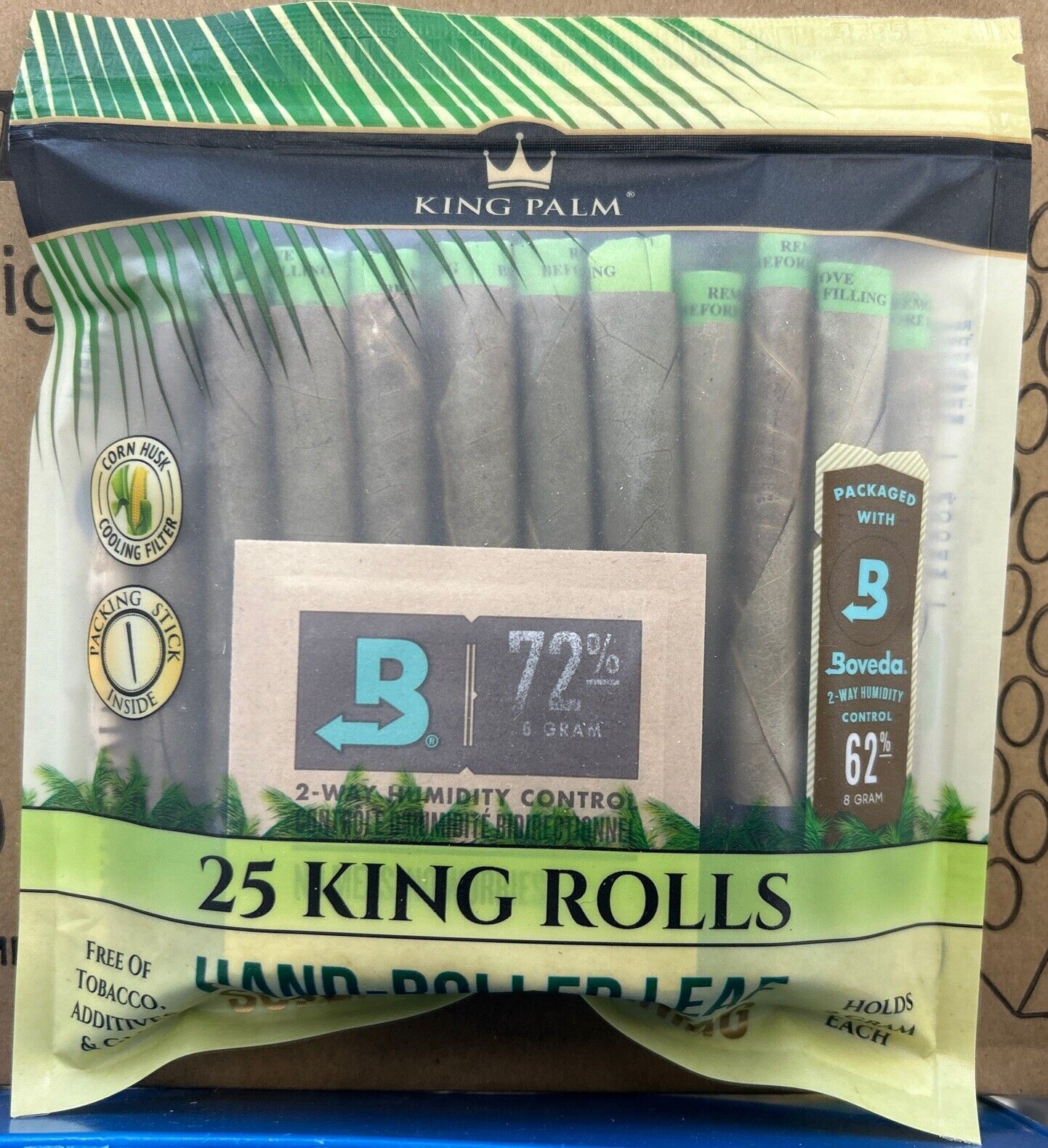 King Palm 2 Packs Of 25 Natural Pre Roll Palm Leafs Corn Rolls - 50x 2g Rolls