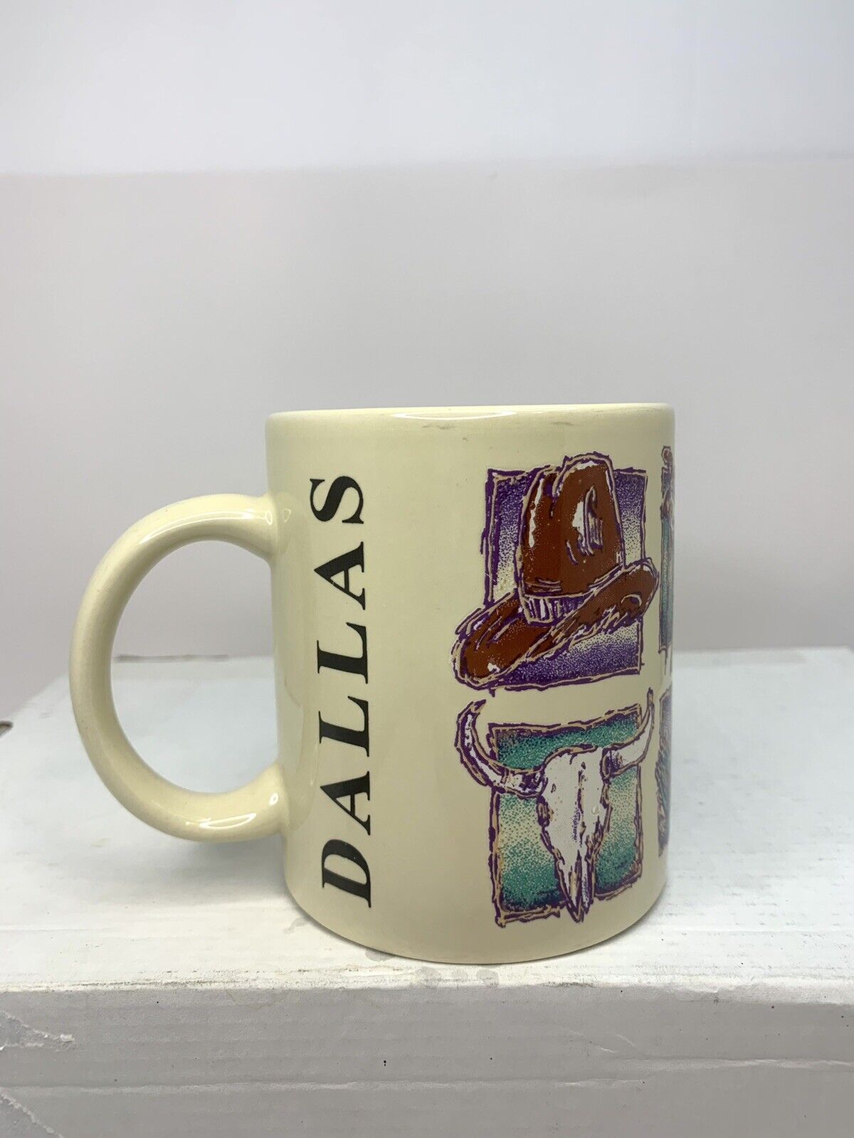 vintage Dallas Texas ceramic coffee mug old western theme 
