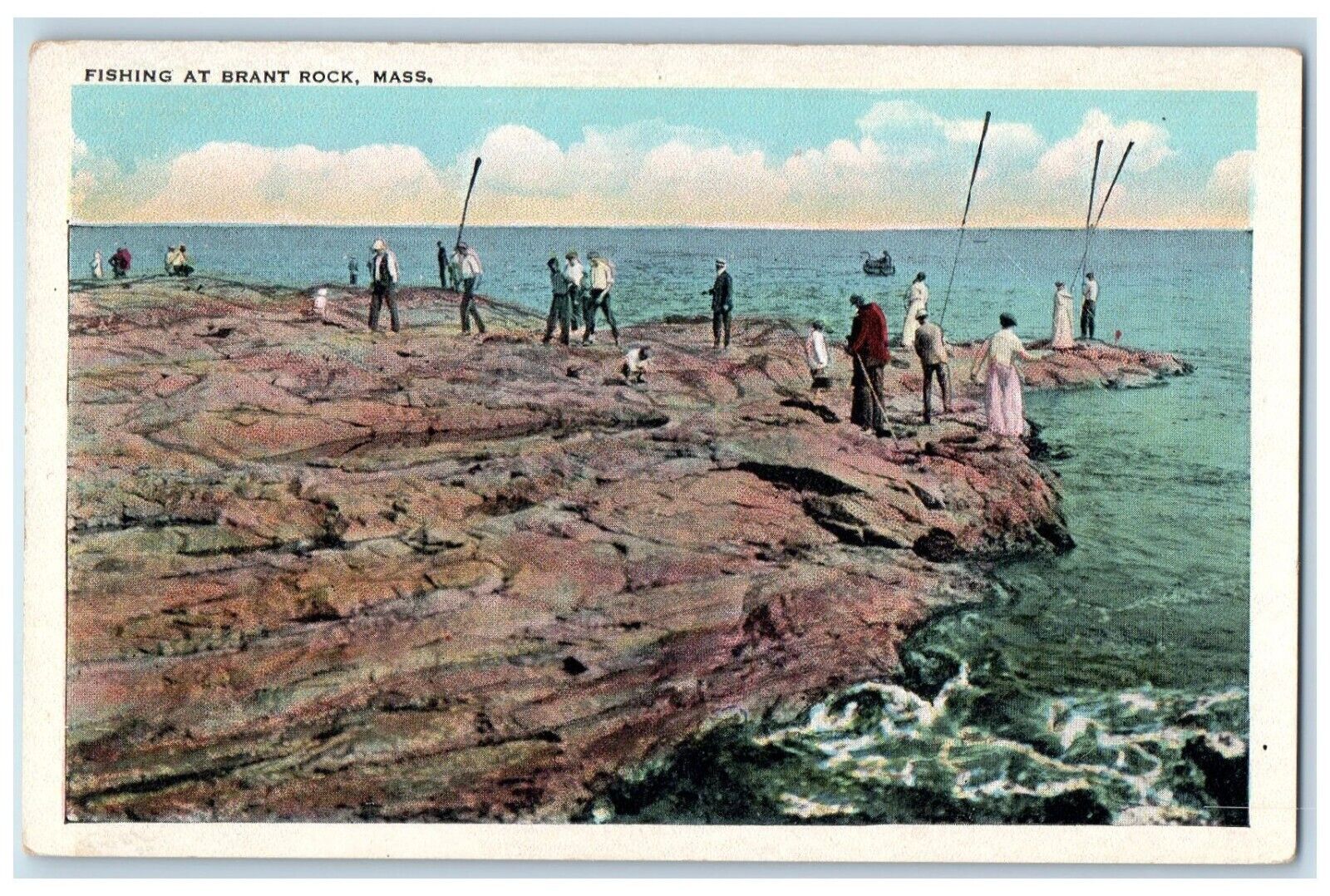 c1910 Fishing Brant Rock Cliff Seashore  Massachusetts Vintage Antique Postcard