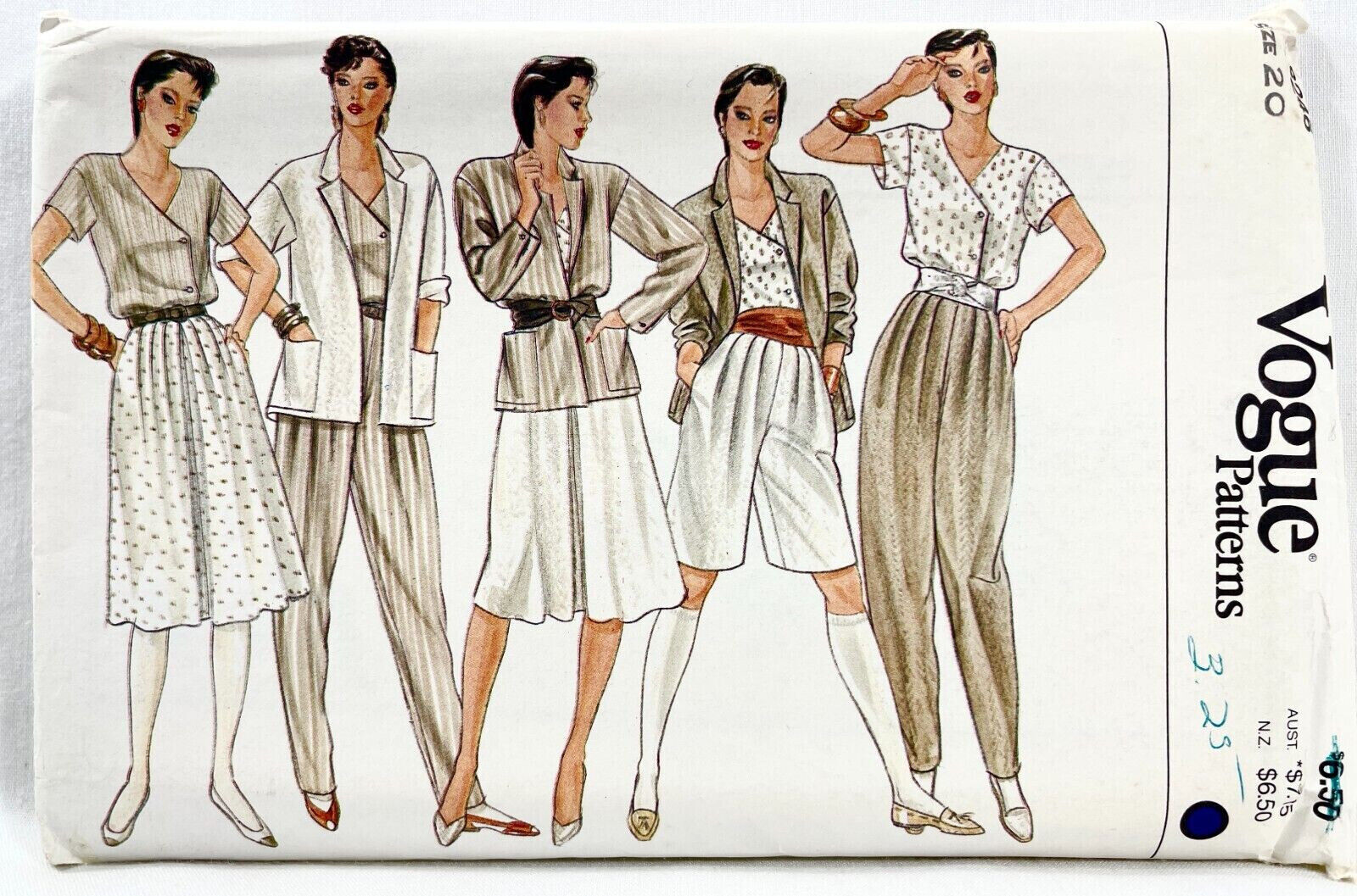 1990s Vogue Sewing Pattern 8246 Womens Jacket Skirt Pants Shorts Top Sz 20 12340