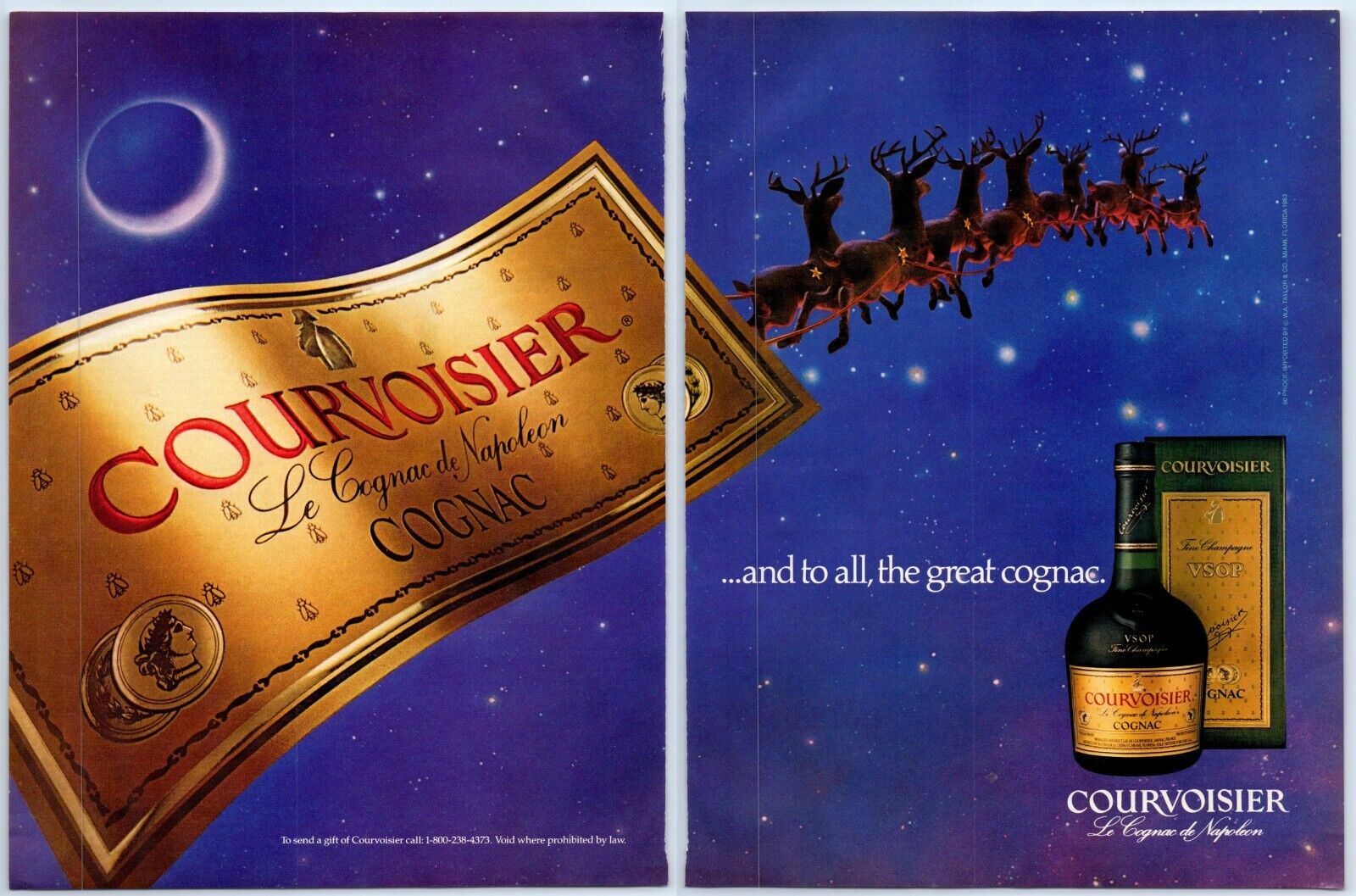 Courvoisier Cognac de Napoleon Santa\'s Reindeer 2pg 1984 Print Ad 8\
