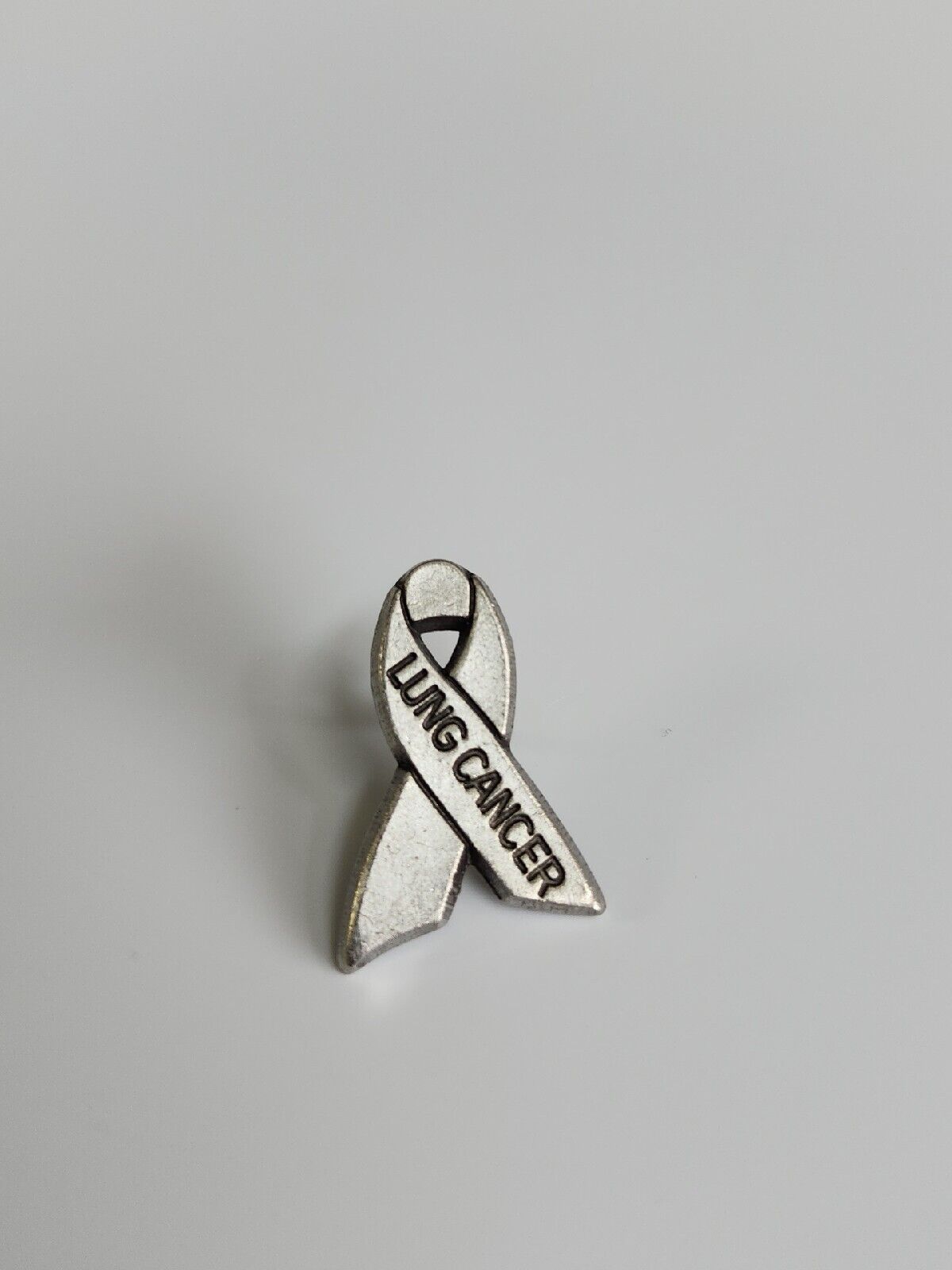 Lung Cancer Awareness Ribbon Lapel Pin Silver Color Metal